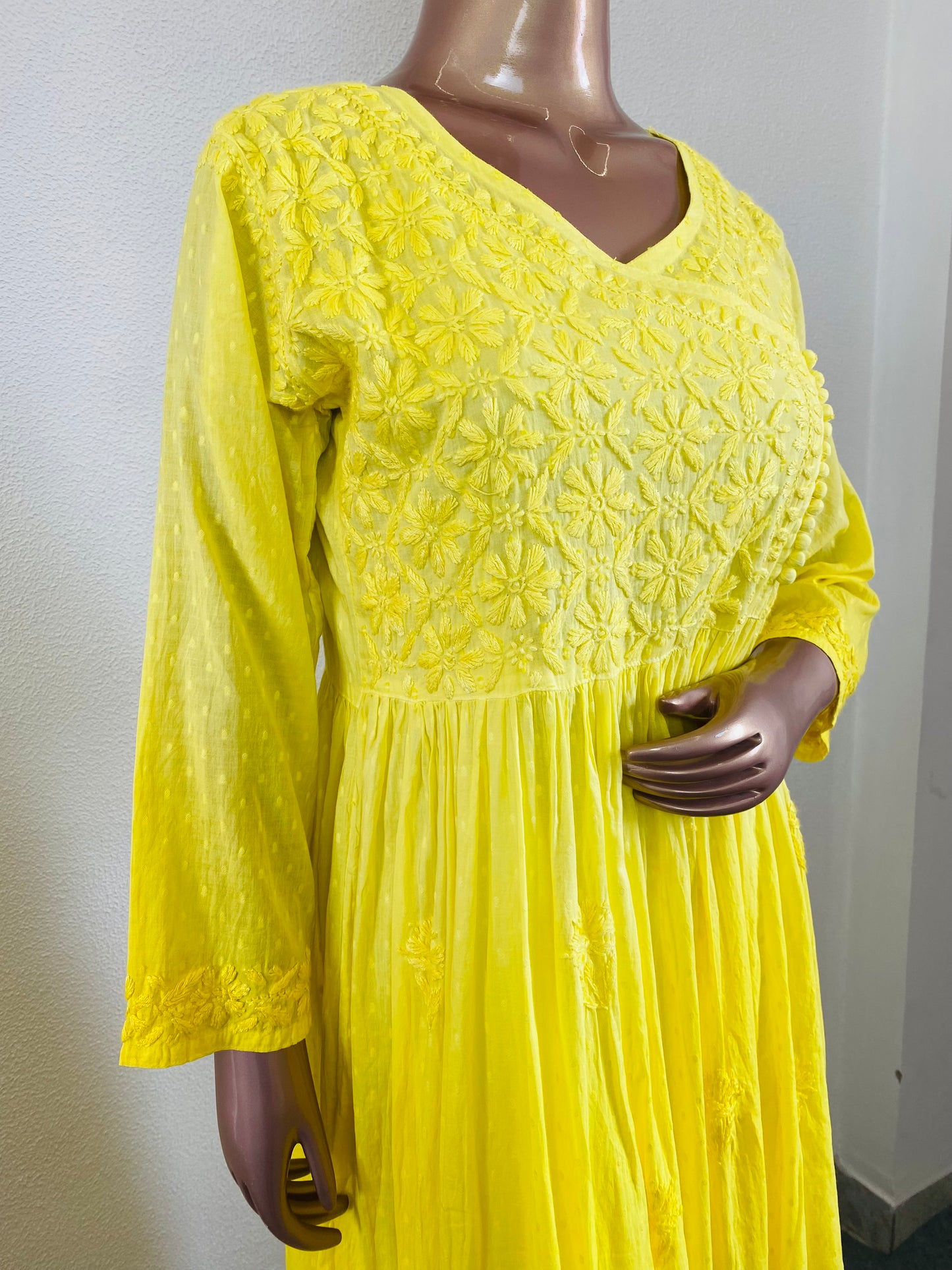 Dobby Cotton Chikankari Tunic - Yellow
