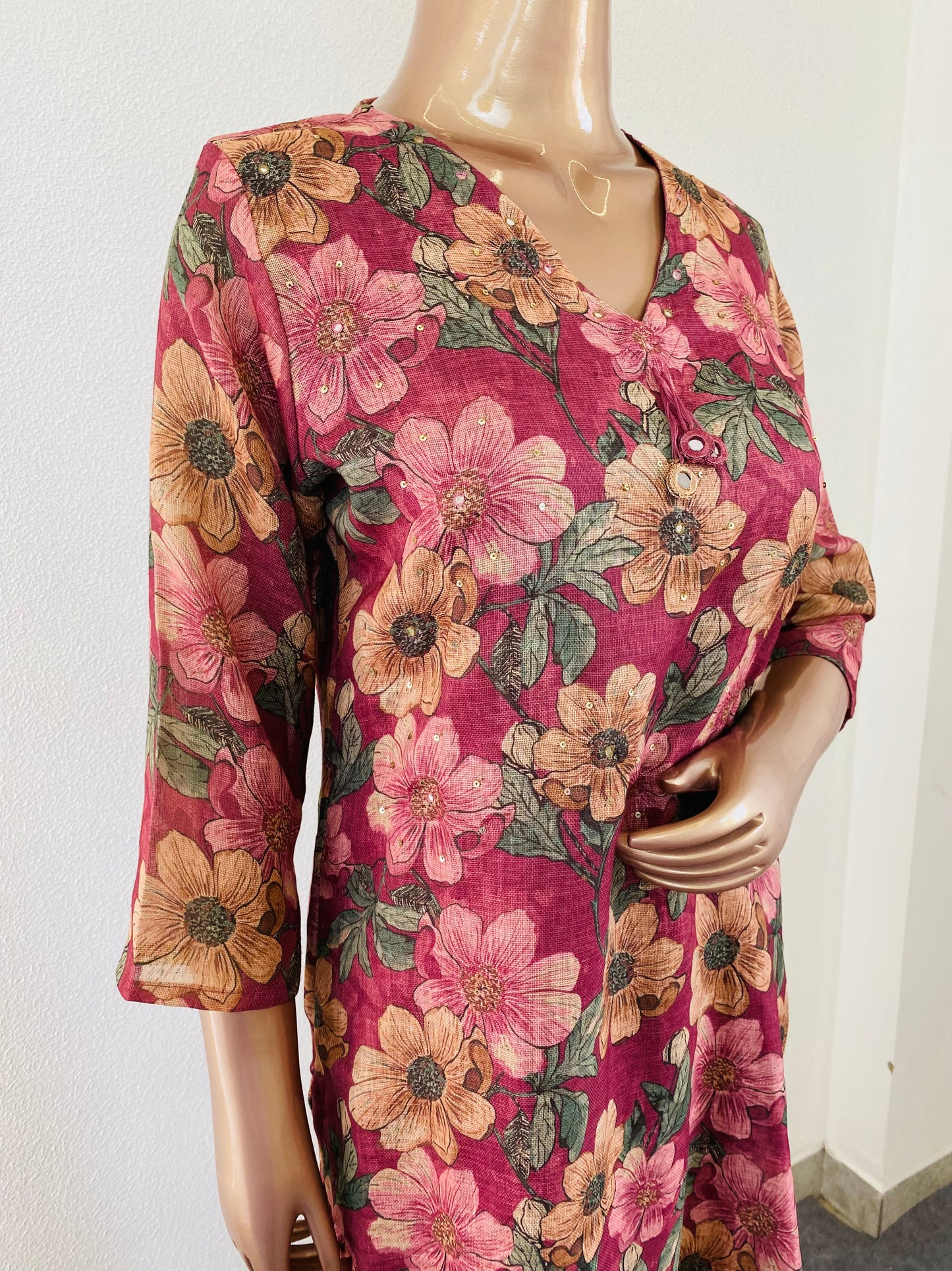 Floral Print Linen Suit Set
