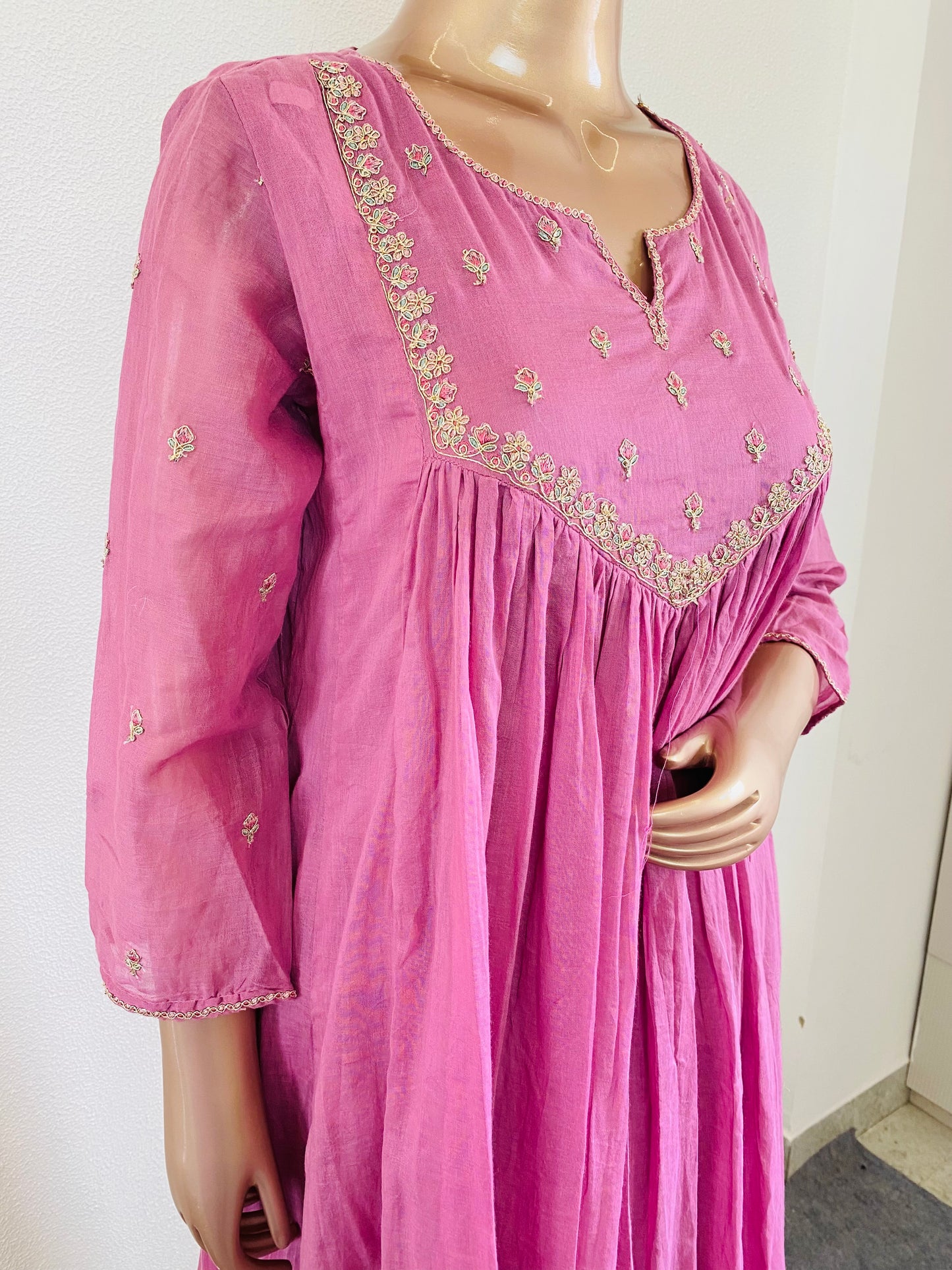 Embroidered Yoke Mul Cotton Frock Suit Set