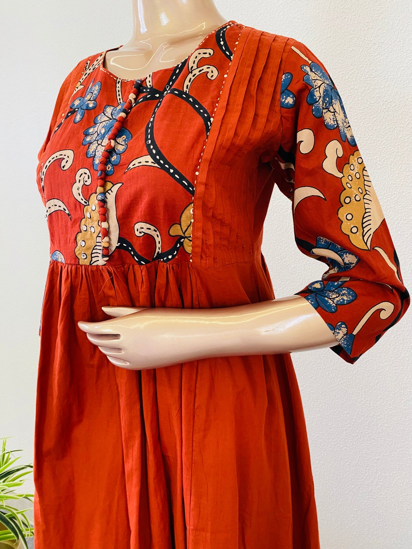 Cotton Frock Style Suit Set with Kalamkari Print Details