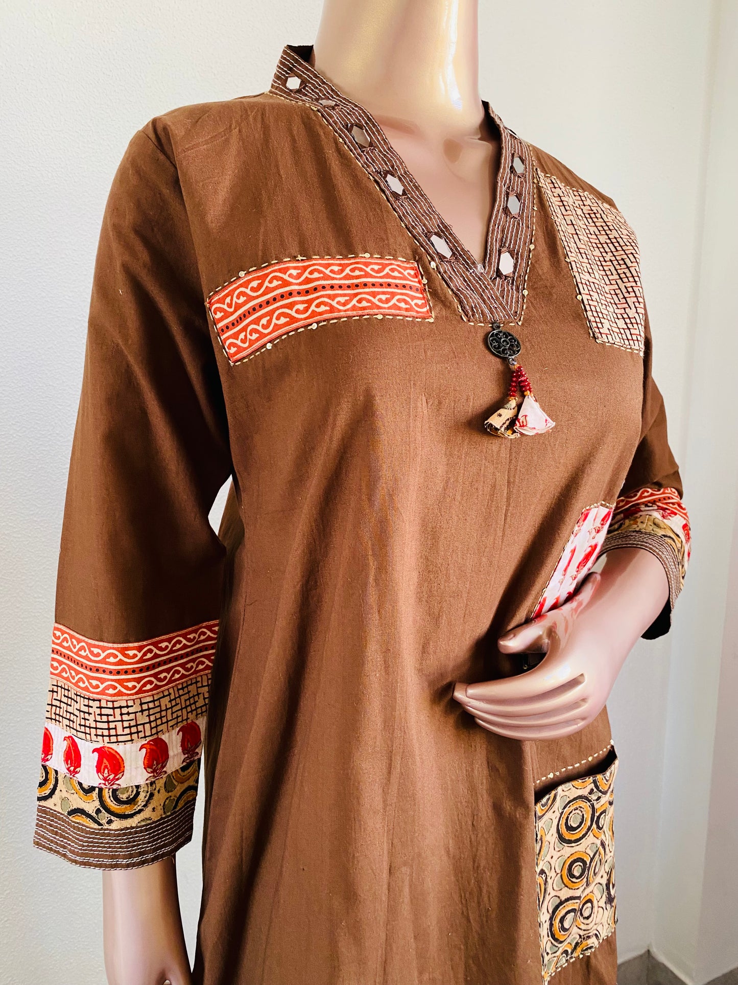 Patchwork Gamthi Work Suit Set with Mul Dupatta