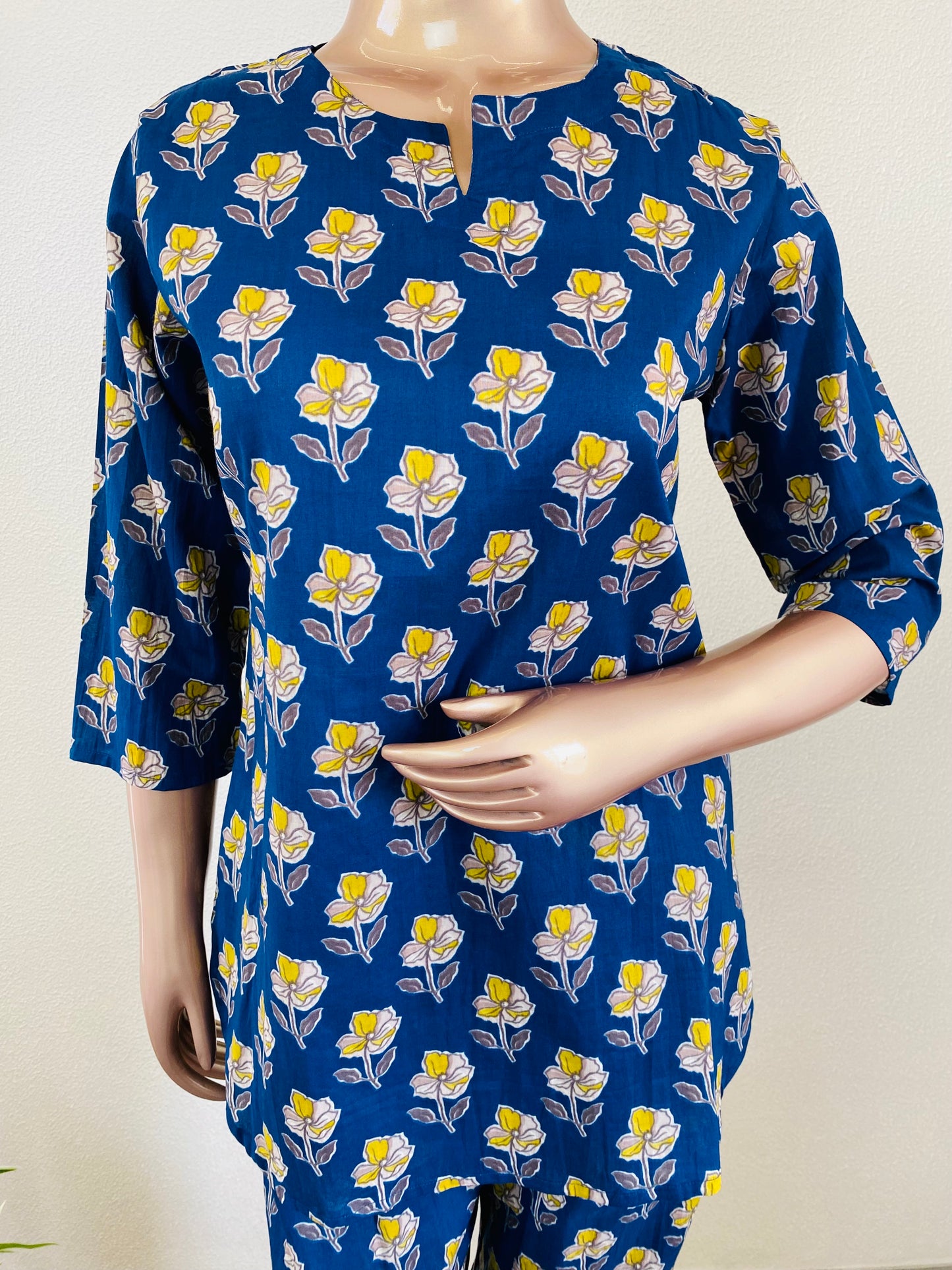 Block Print Cotton Lounge Wear - Blue