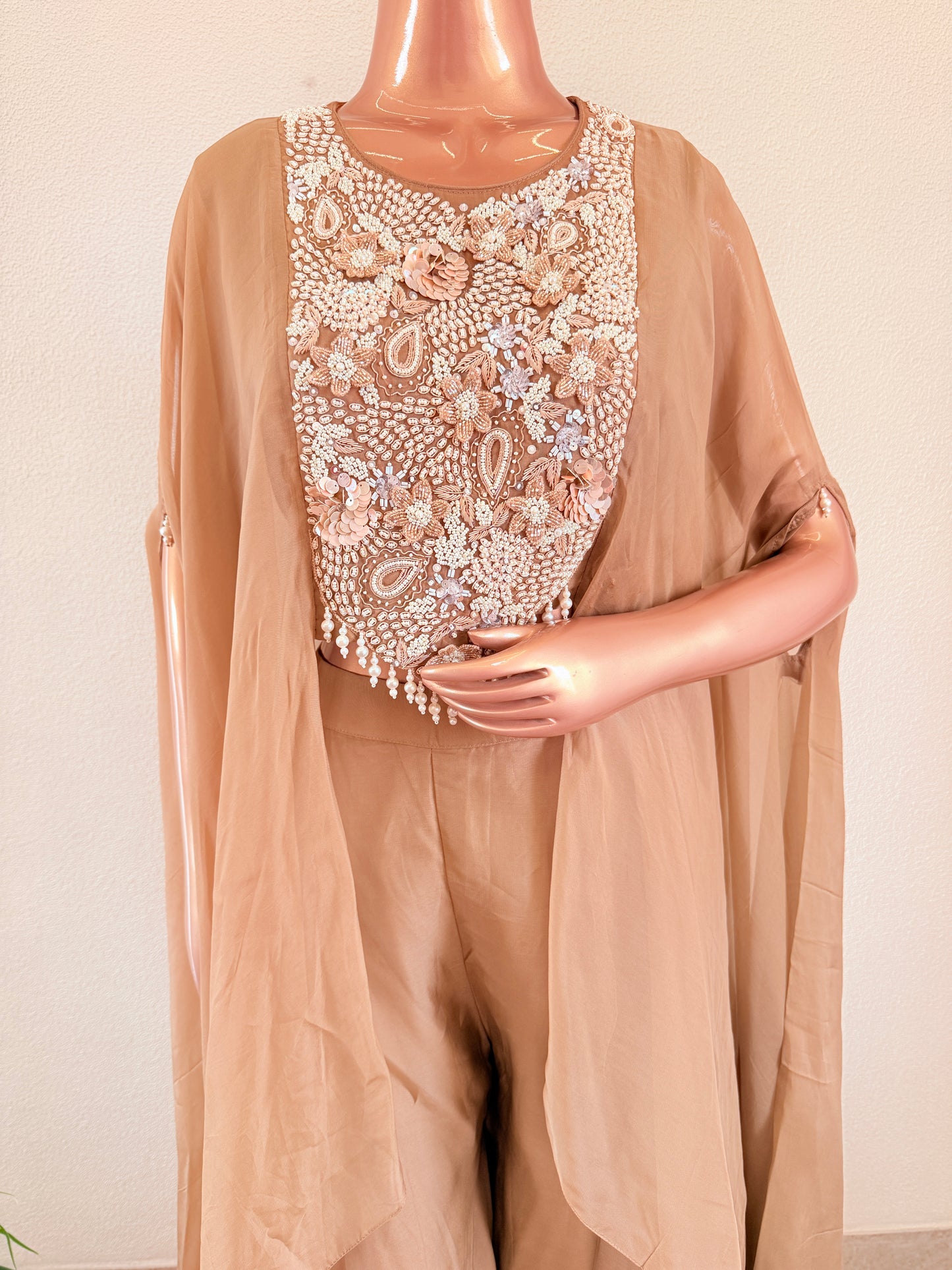 Organza Indowestern with kaftan Sleeve Top & Palazzo