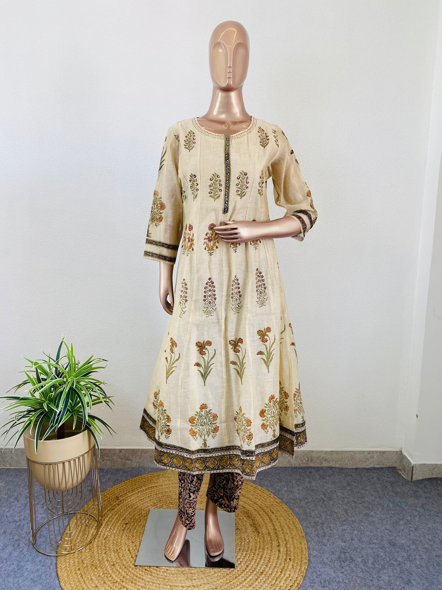 Hand Block Print Chanderi Anarkali Suit