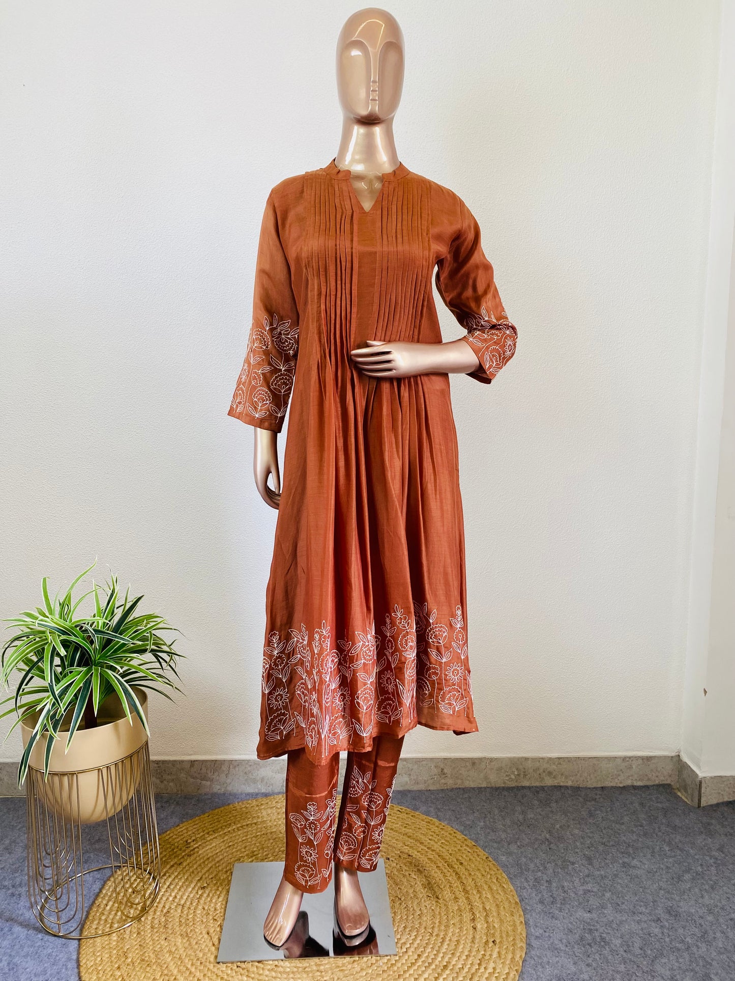 Muslin Silk Frock Suit with Aari Work