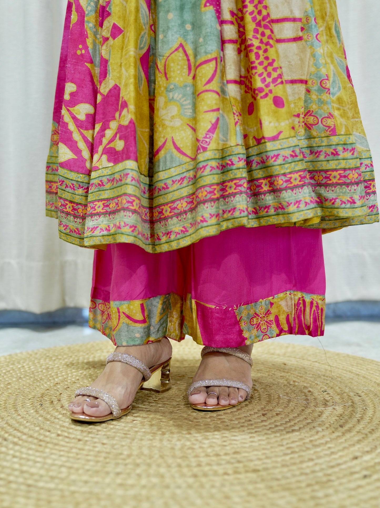 Premium Designer Digital Print Dola Silk Anarkali Set