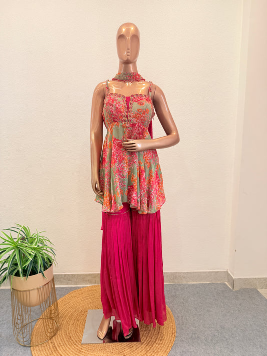 Floral Peplum with Sharara Set