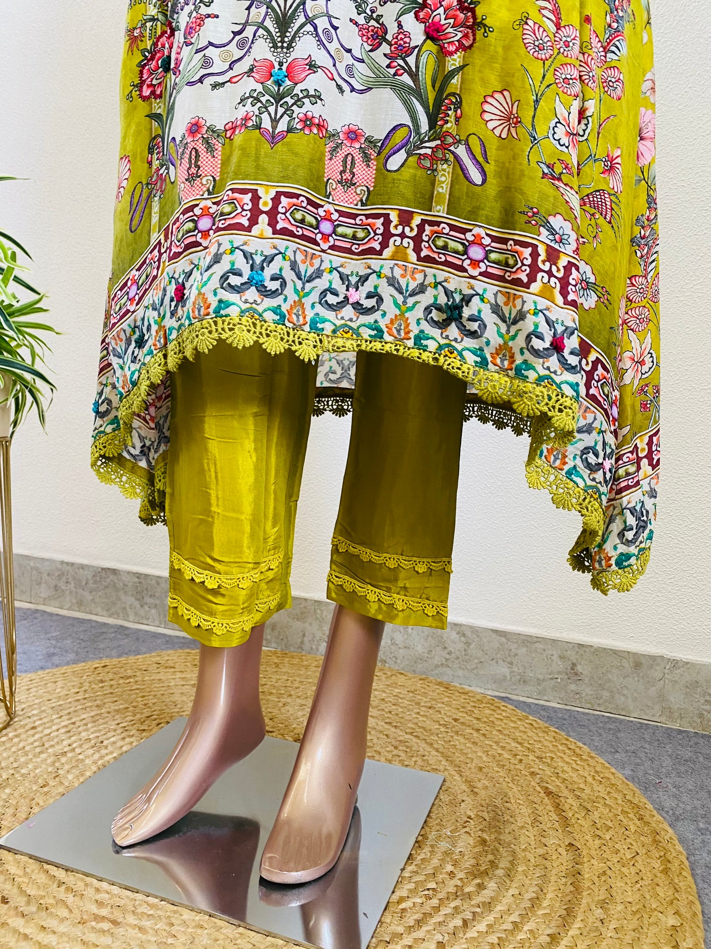 Printed Soft Muslin A-line Suit Set- Green