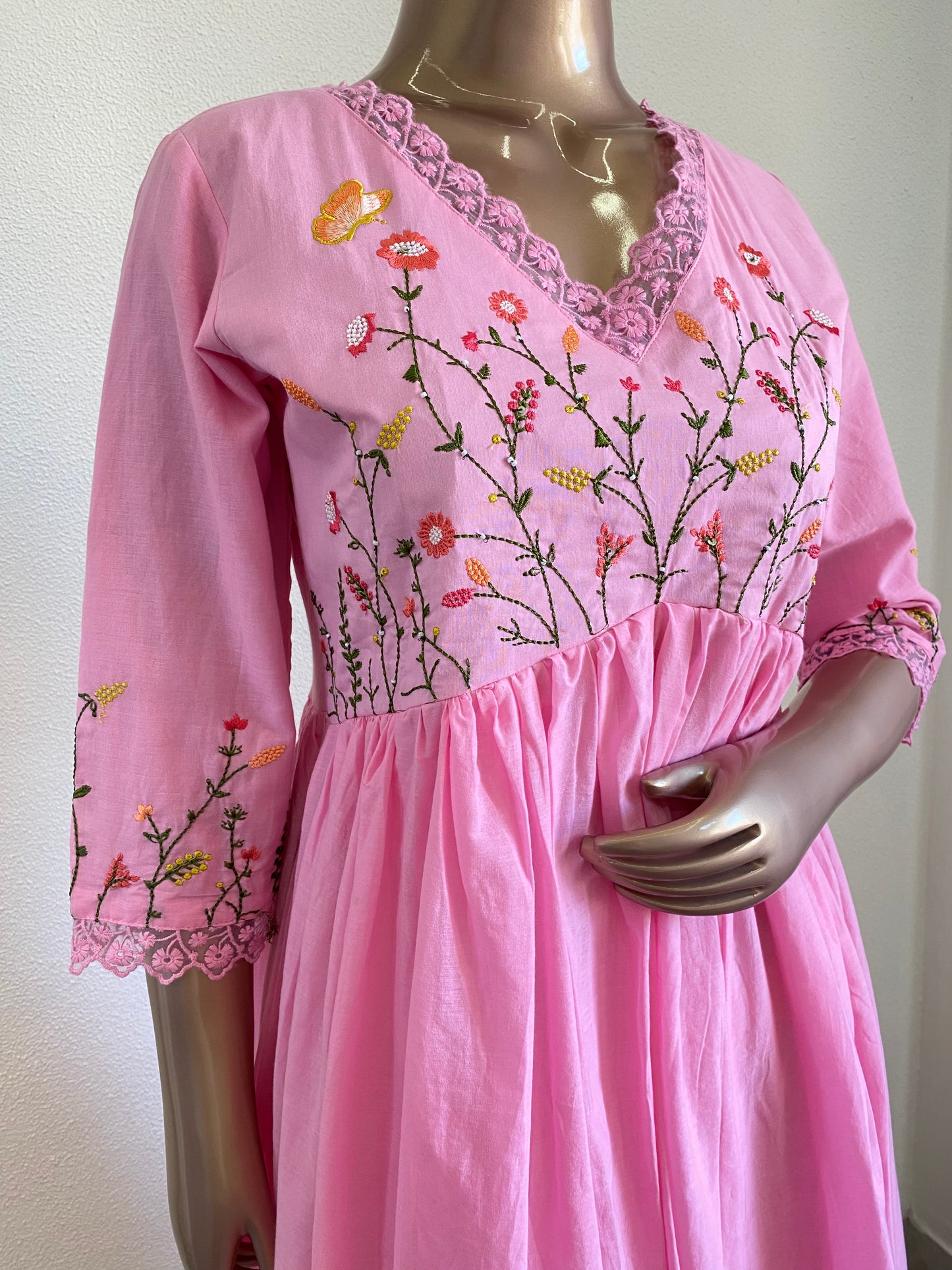 Embroidered frock suit with hand painted dupatta
