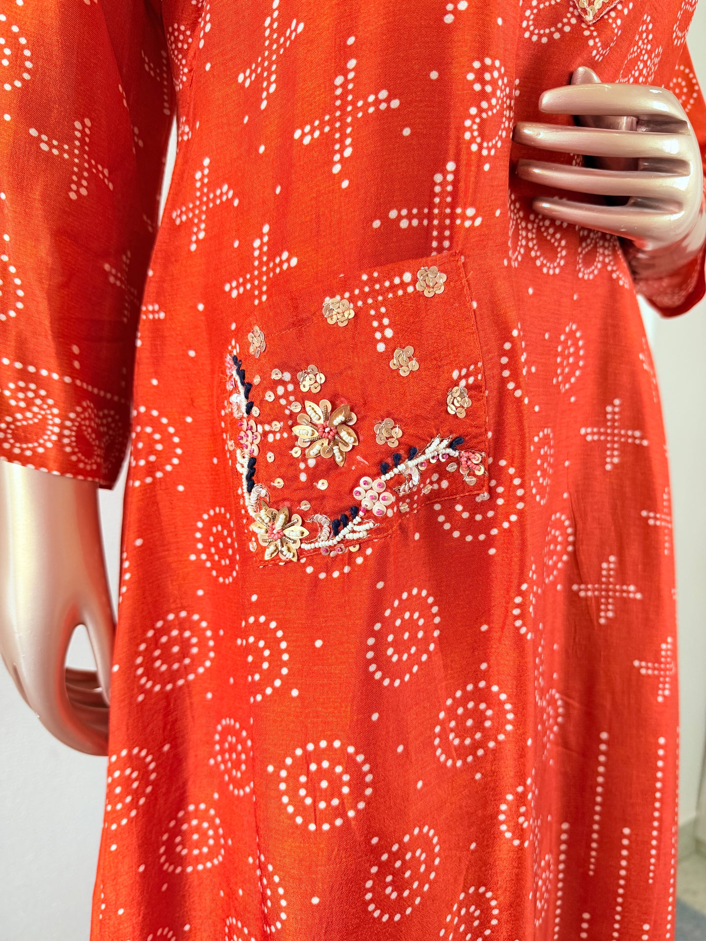Printed Dola A-line suit set with contrast dupatta