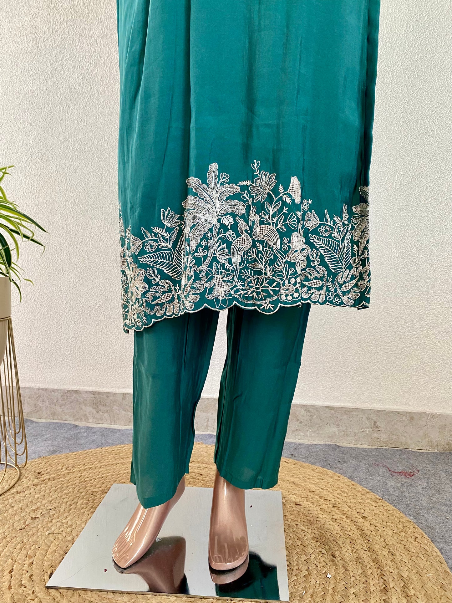 Roman Silk Suit with Organza Dupatta and Aari work