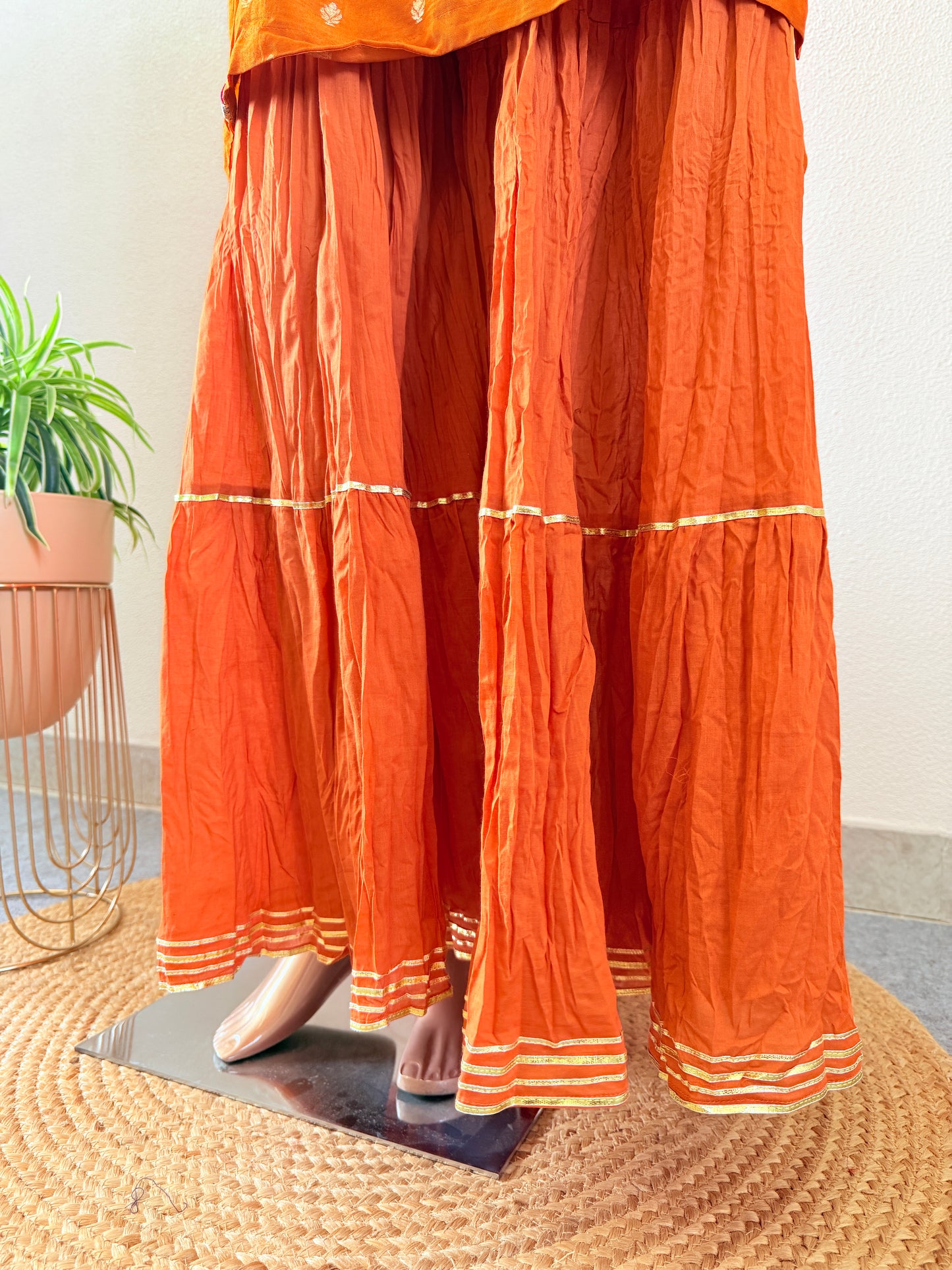Silk kurta with crush cotton Palazzo & organza dupatta