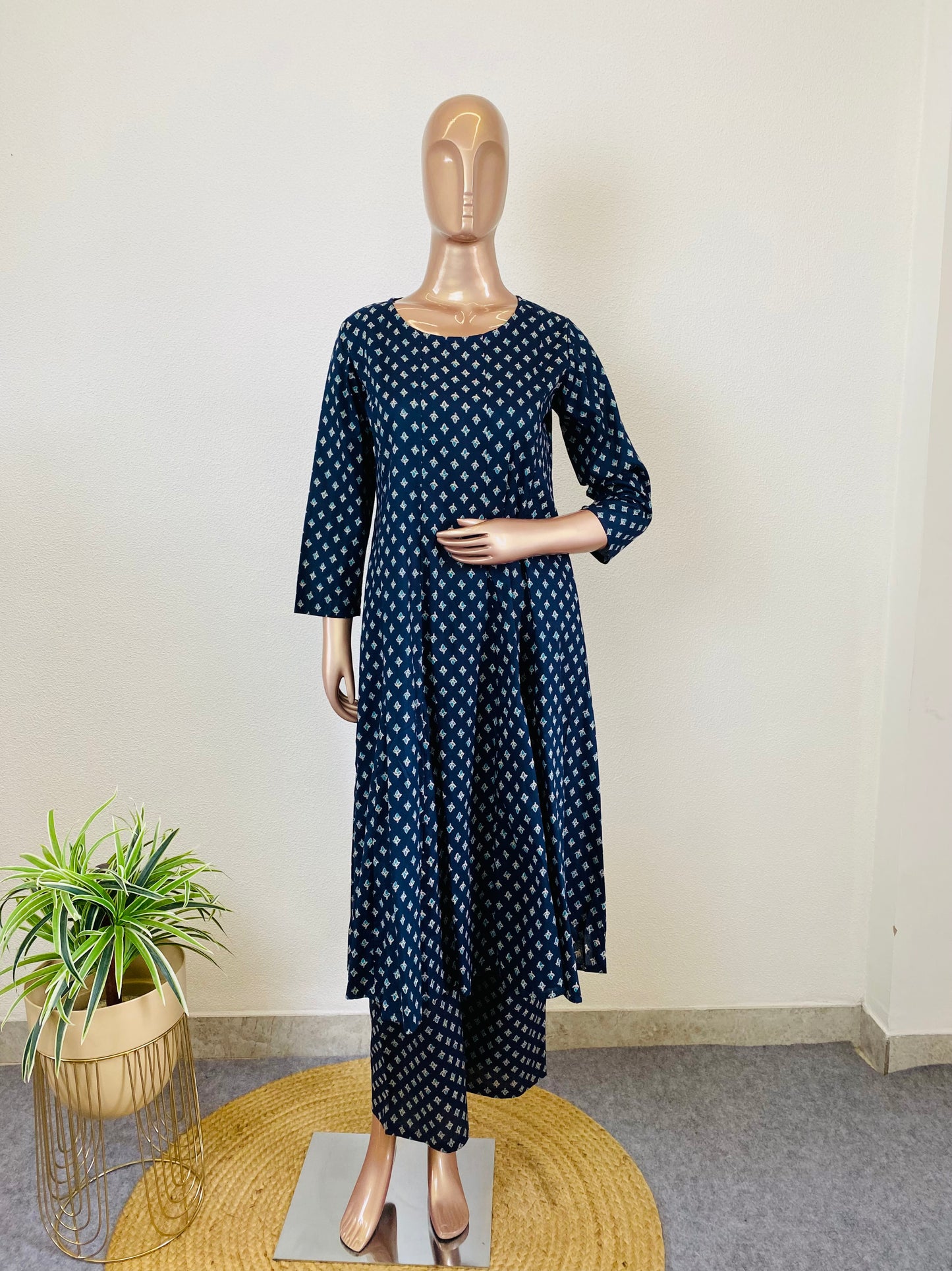 Block Print Cotton Anarkali Suit with Kota Doria Jacket