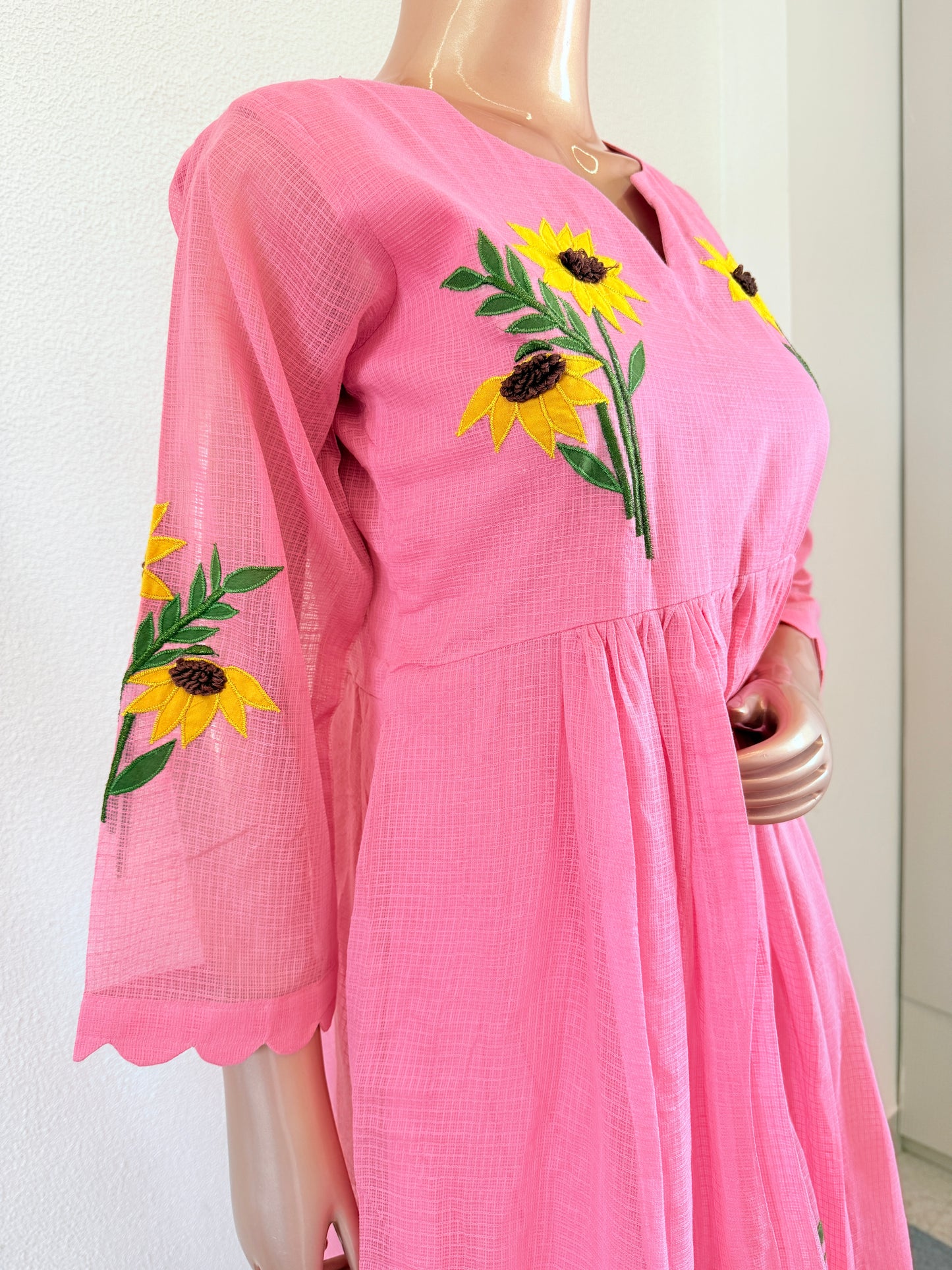 Kota Doria Tunic with Sunflower Applique Work