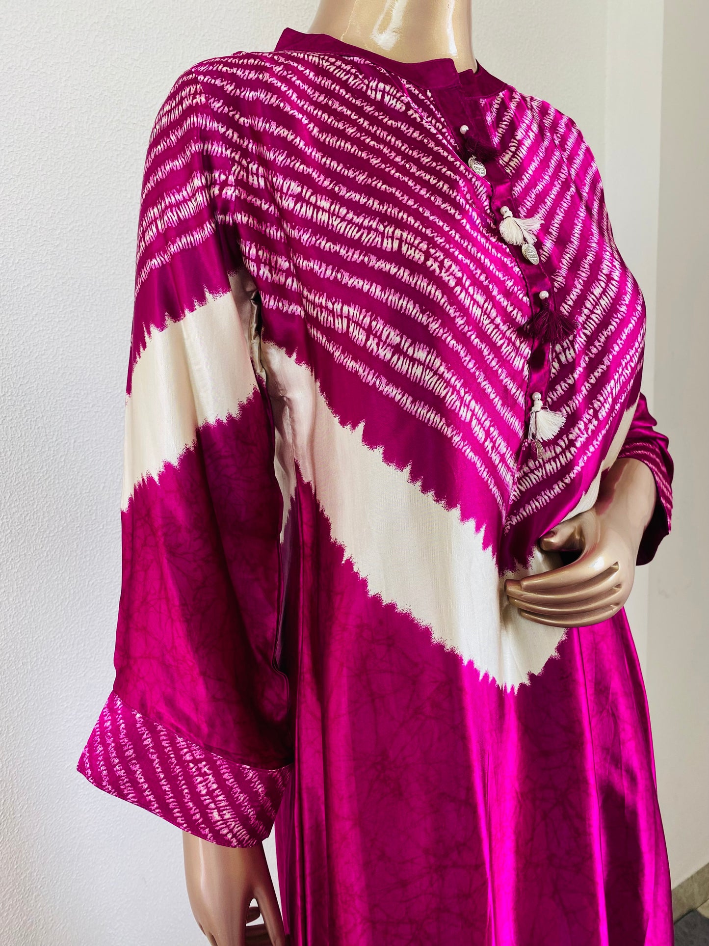 Bandhani Gajji Silk Kurta Pant Set - Wine