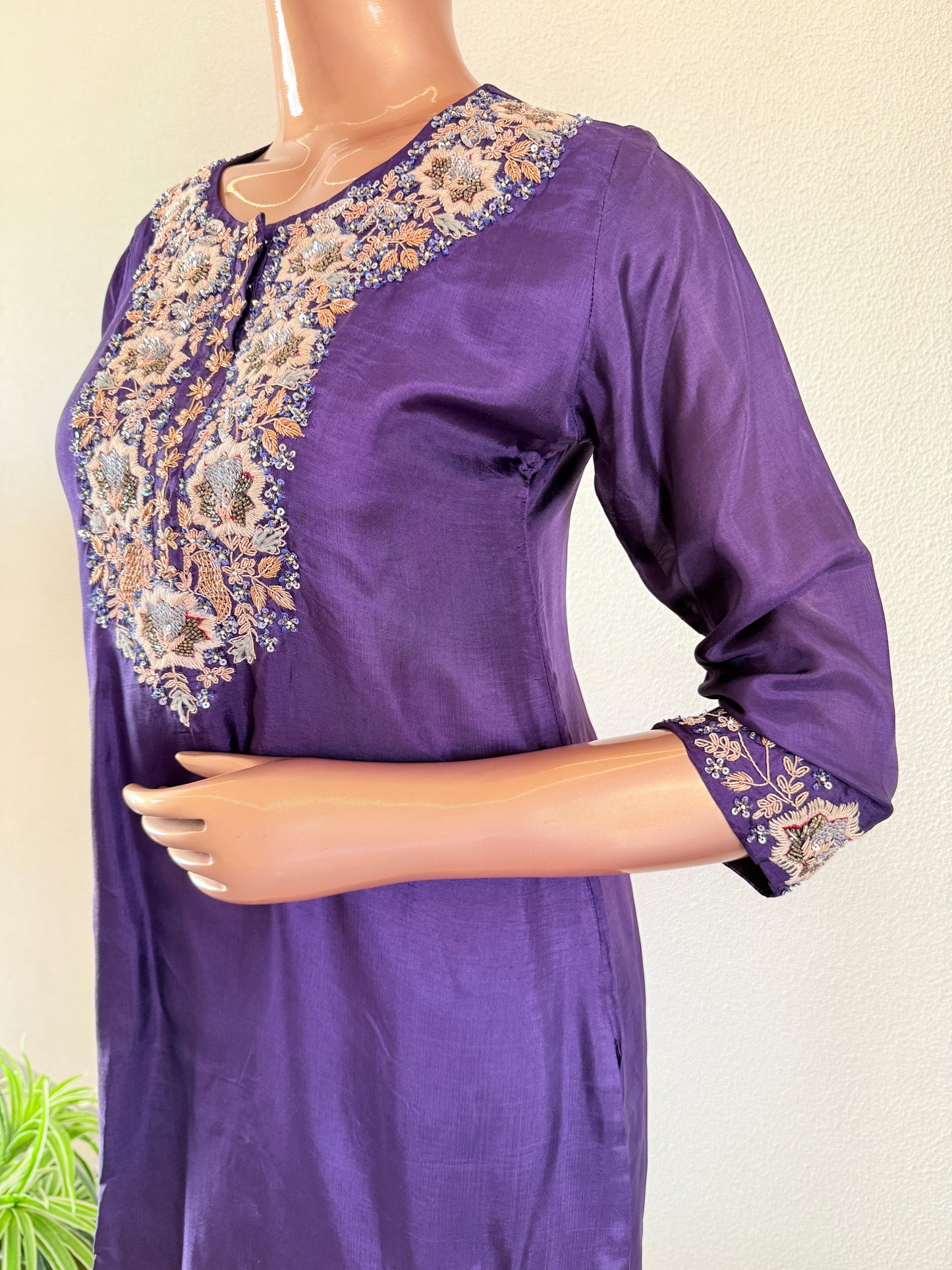 Dola Silk Short Kurta Suit Set- Purple