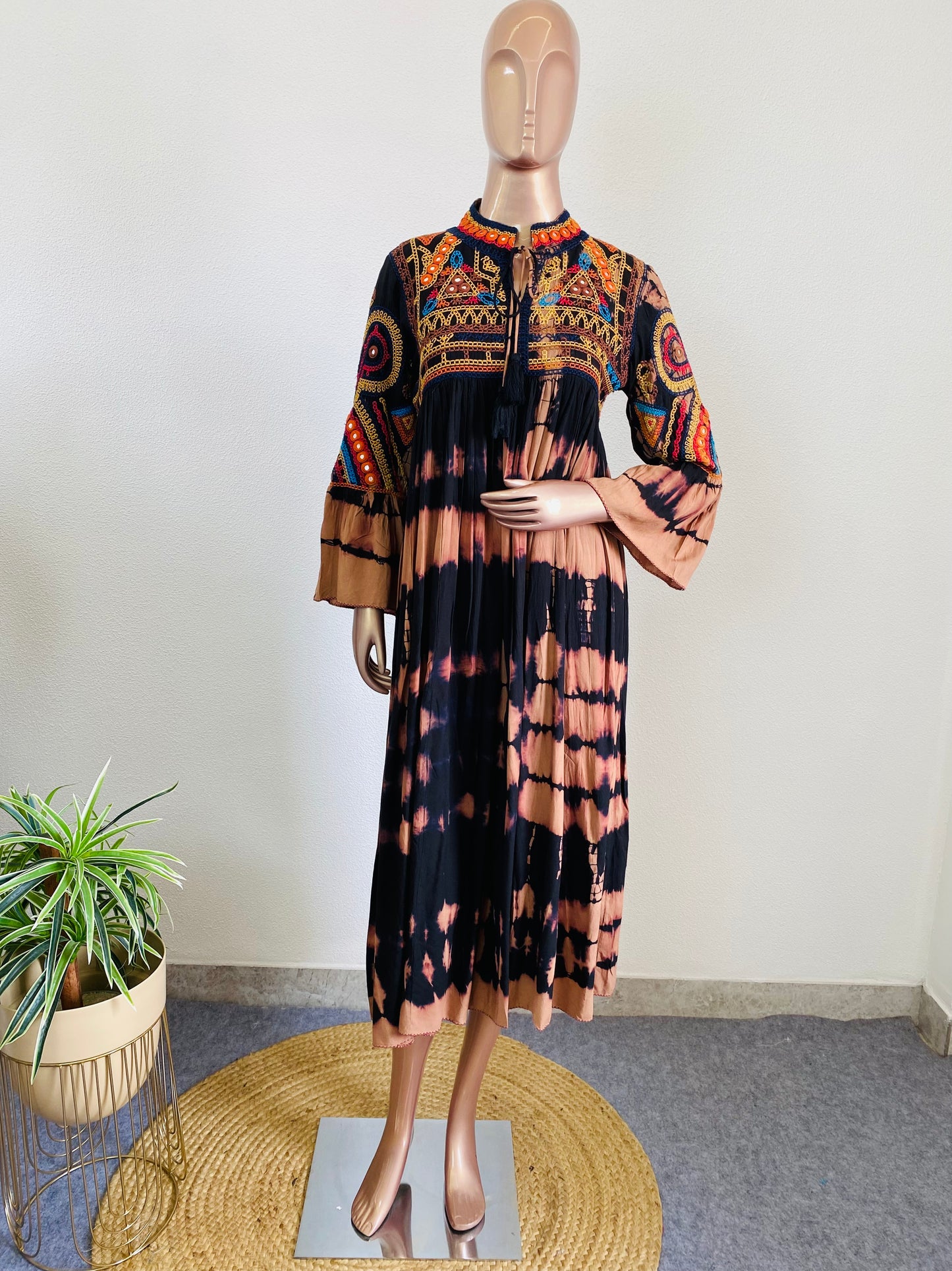 Kutchi Embroidered Shibori Dyed Rayon Tunic