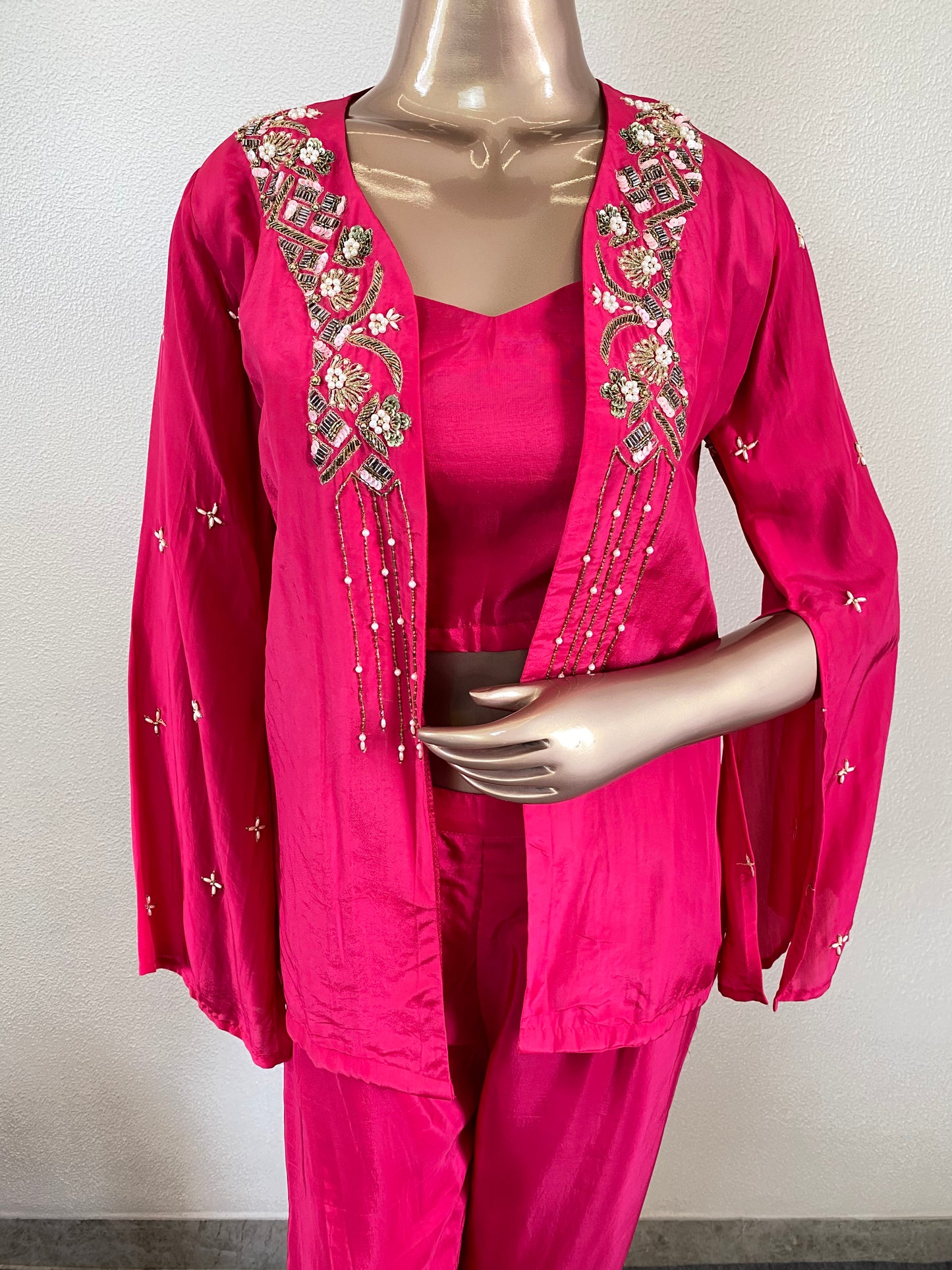 Silk Indowestern with Embroidered Jacket