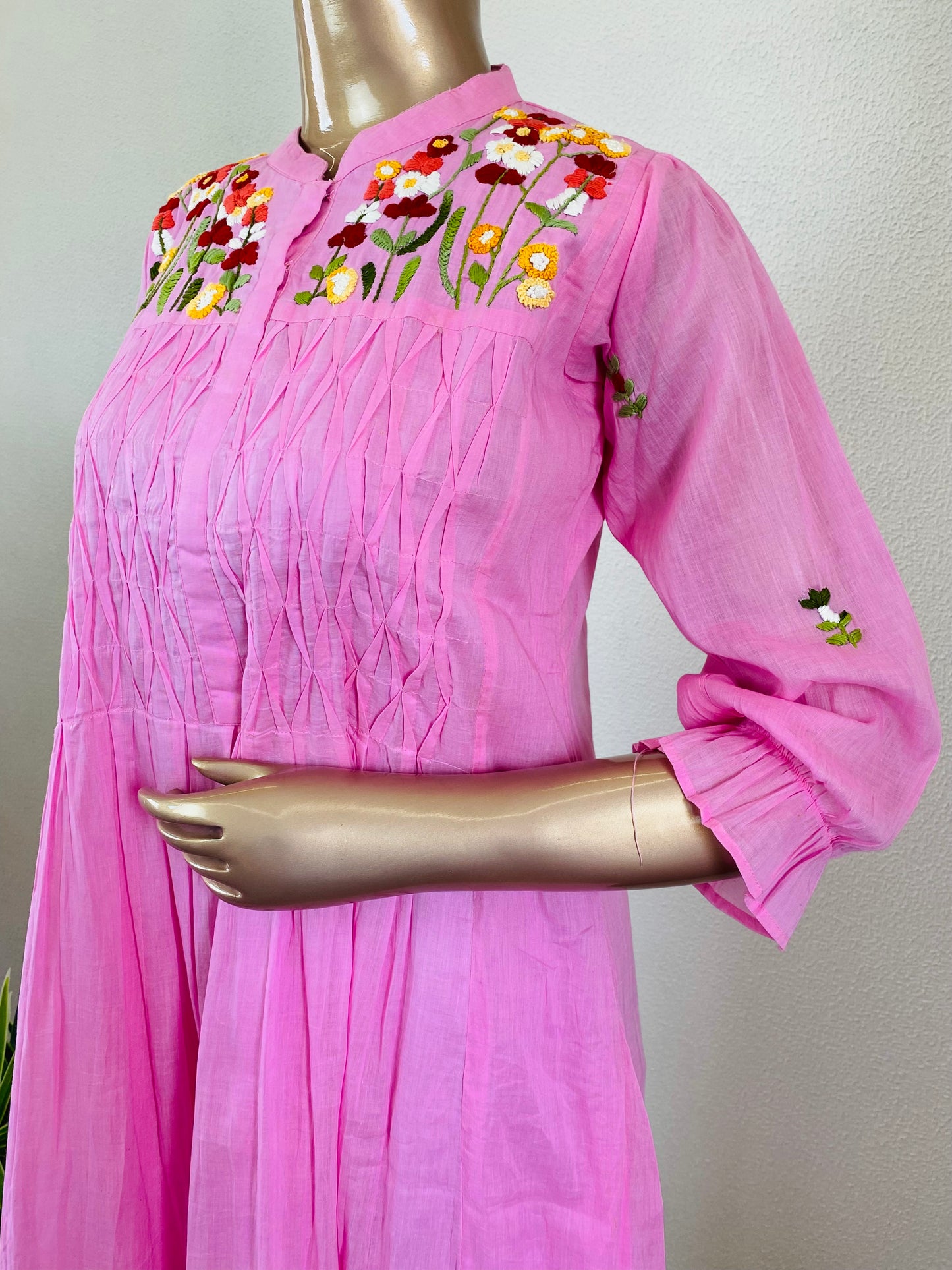 Mul Cotton Tunic with Twisted Tucks & Hand Embroidery