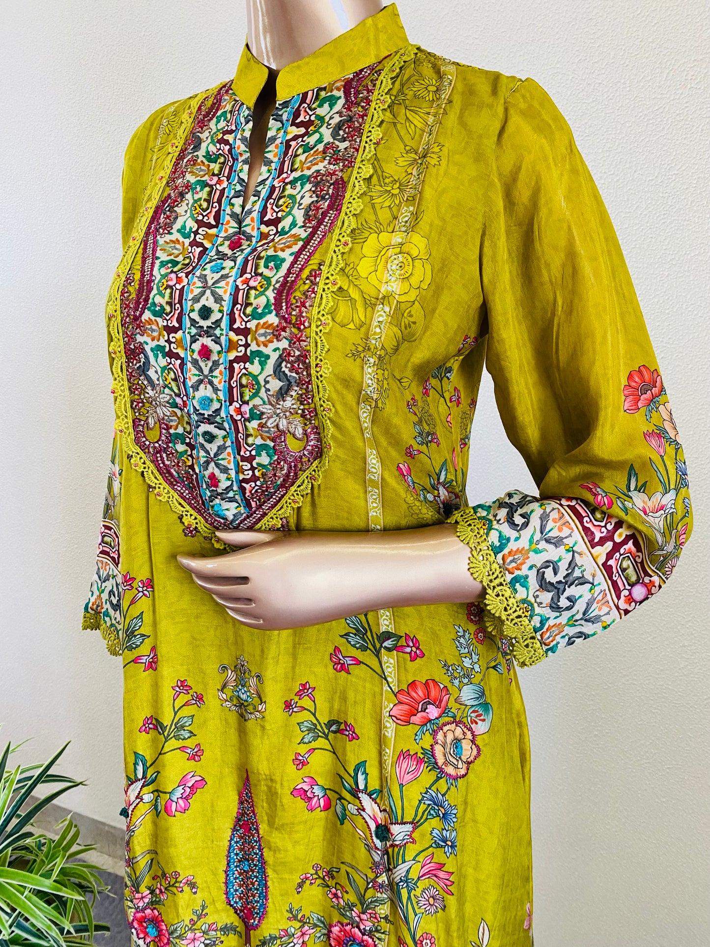 Printed Soft Muslin A-line Suit Set- Green