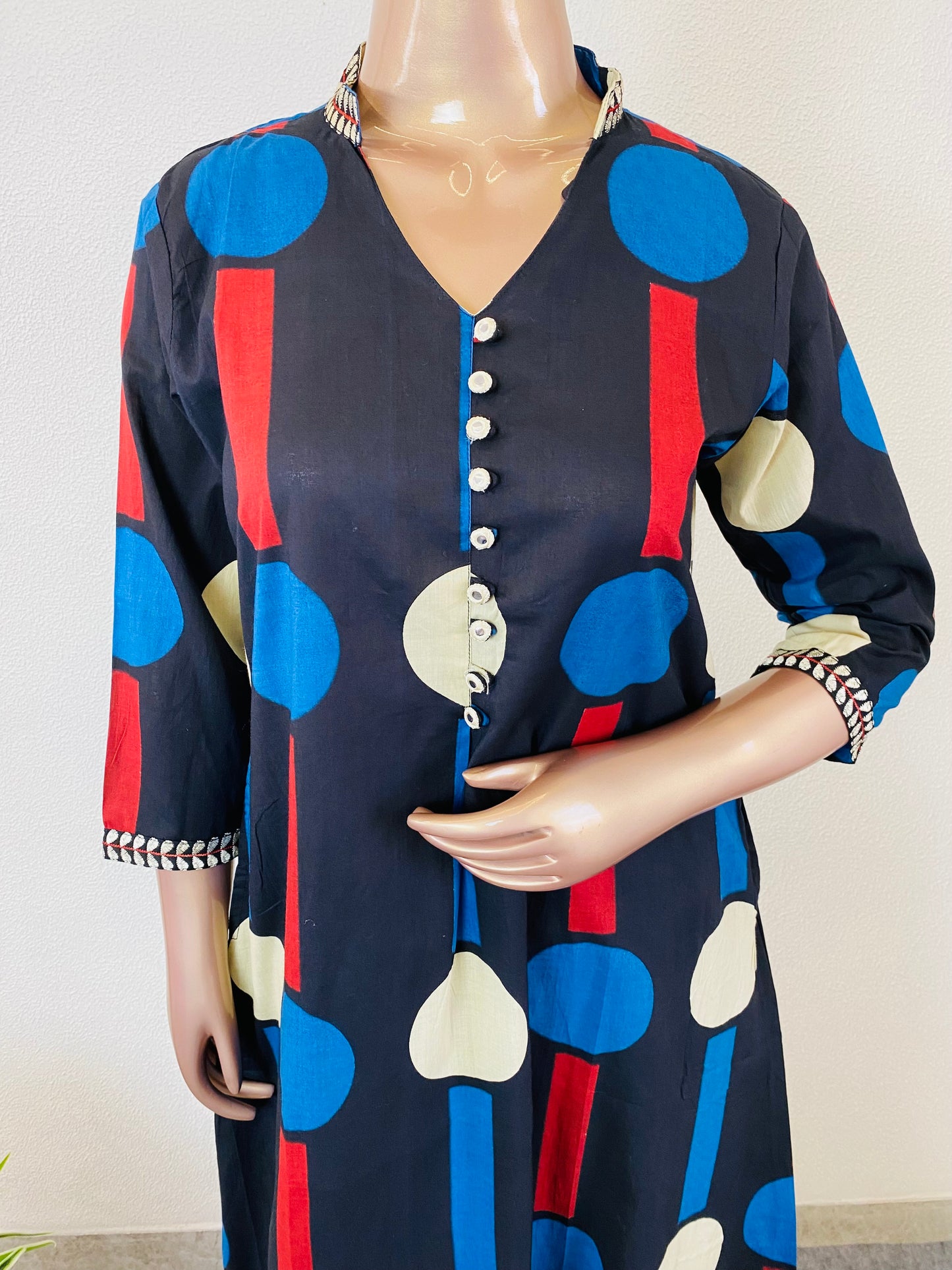 Geometric Print Cotton A-line Kurta Pant Set