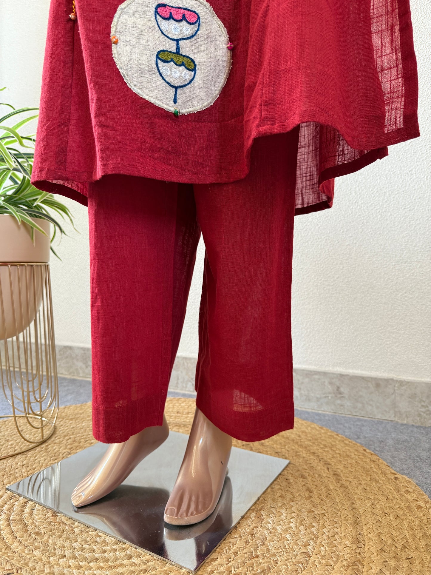 Cotton Flex Kurta Pant with Jute Patch Work