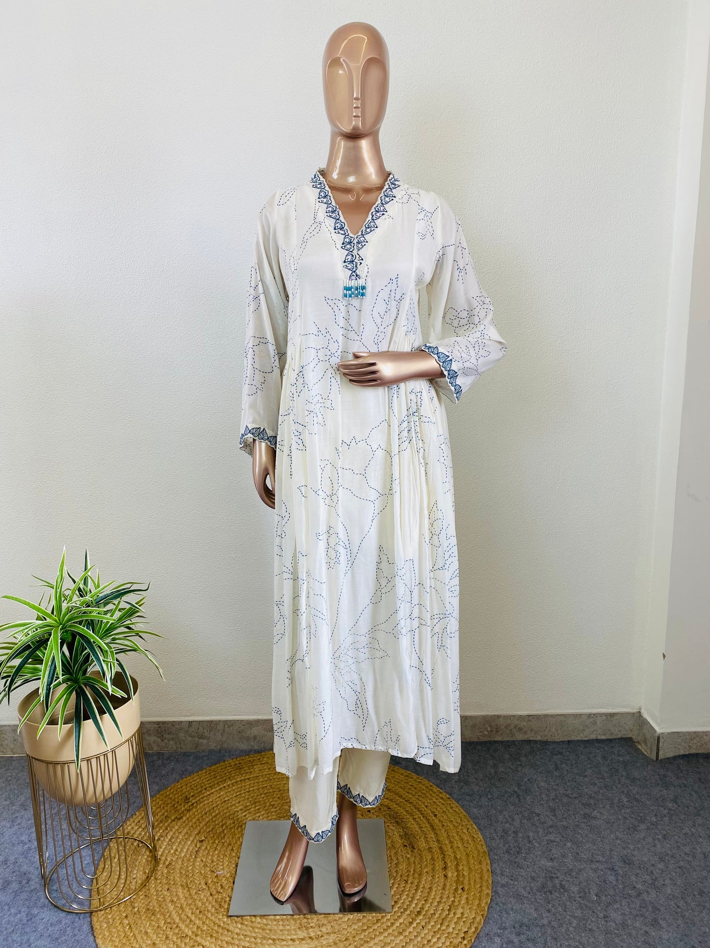 Printed Muslin Frock Suit with Cutwork Dupatta