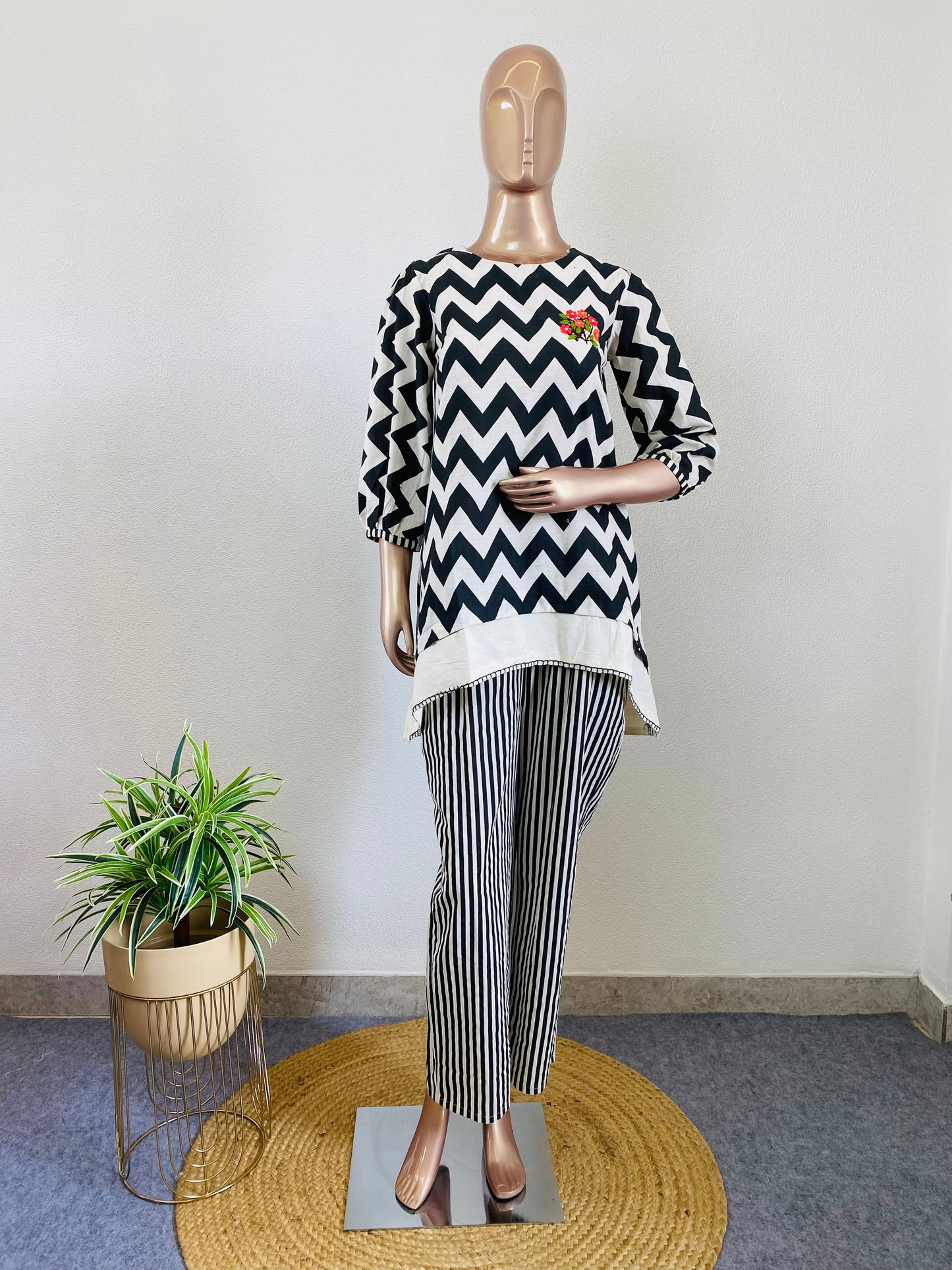 Zig-zag & Stripe Print Cotton Flex Coord Set
