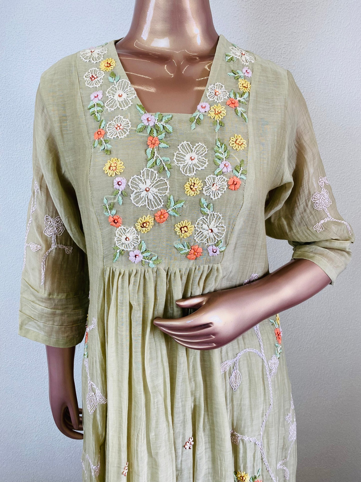 Embroidered Mul Chanderi Frock Suit Set