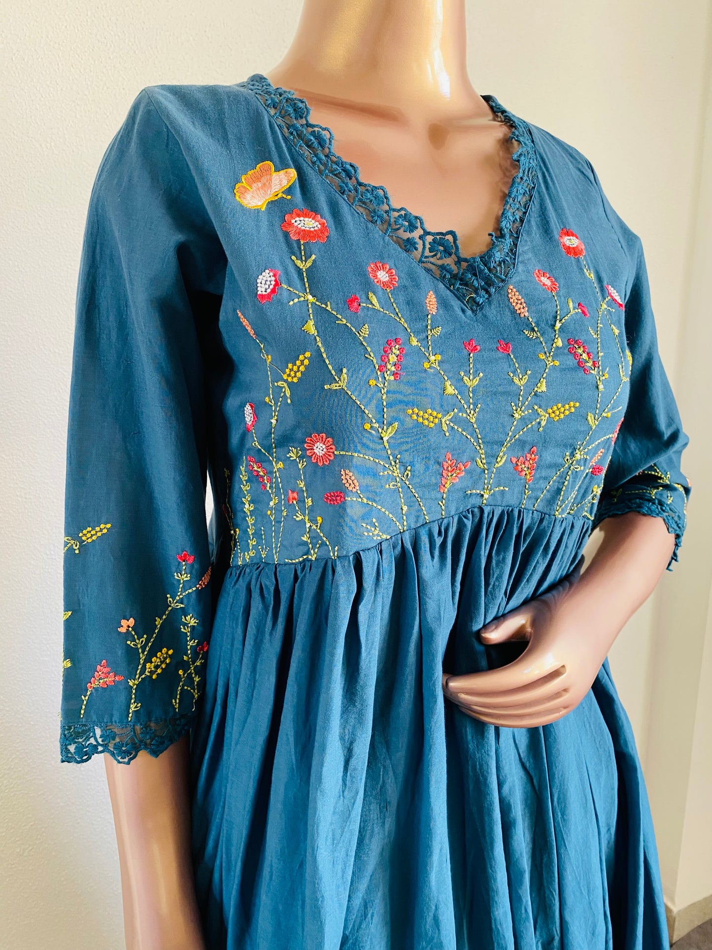 Embroidered frock suit with hand painted dupatta