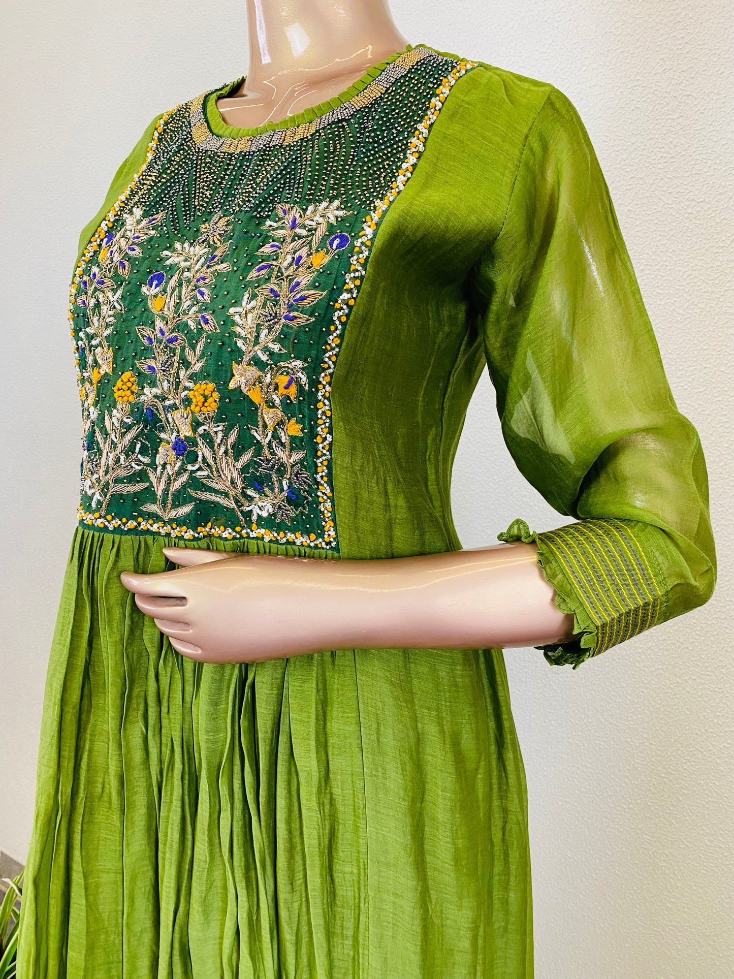 Pure Mul Chanderi Suit with Embroidered Yoke & Shaded Dupatta