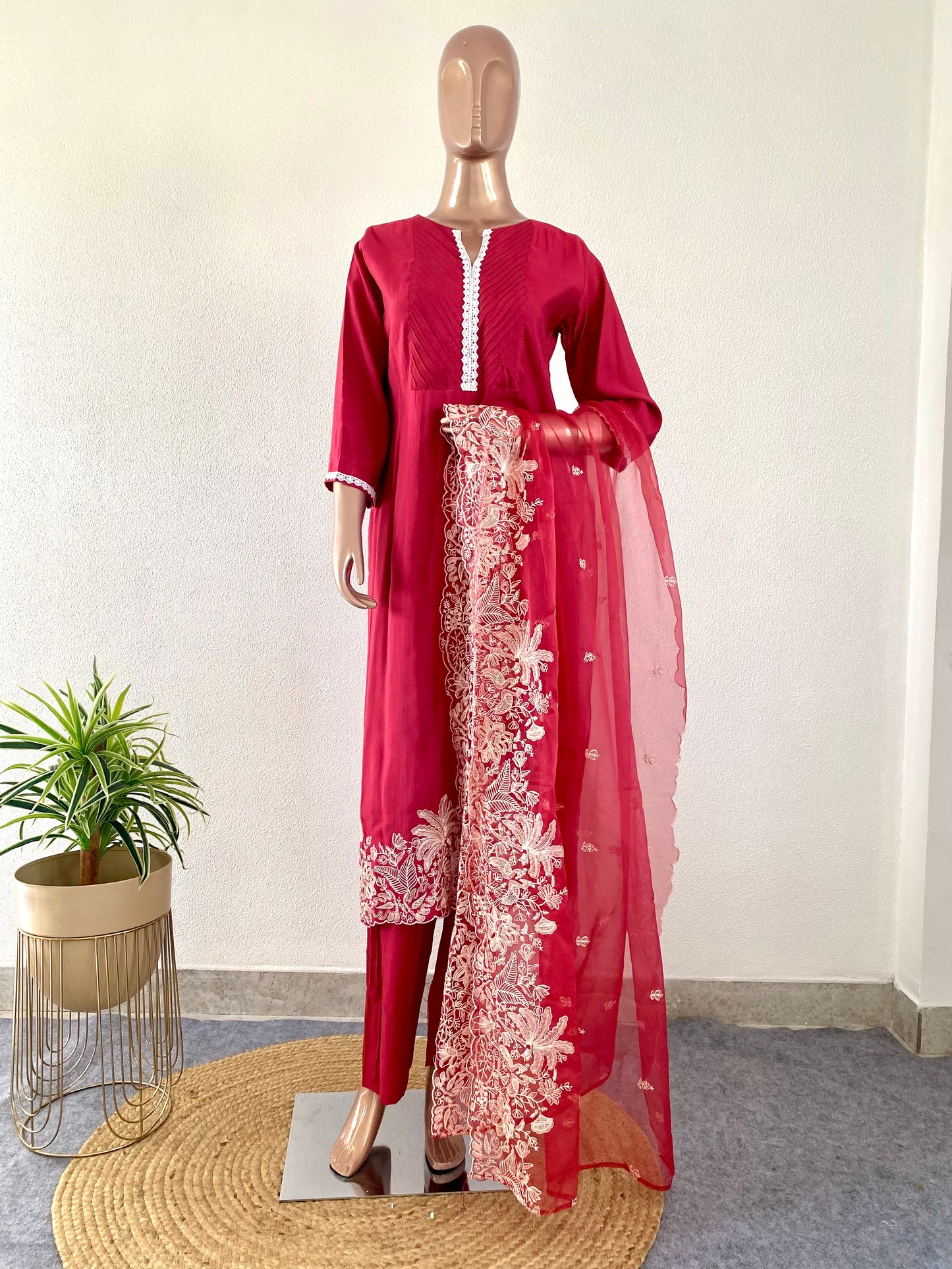 Roman Silk Suit with Organza Dupatta and Aari work