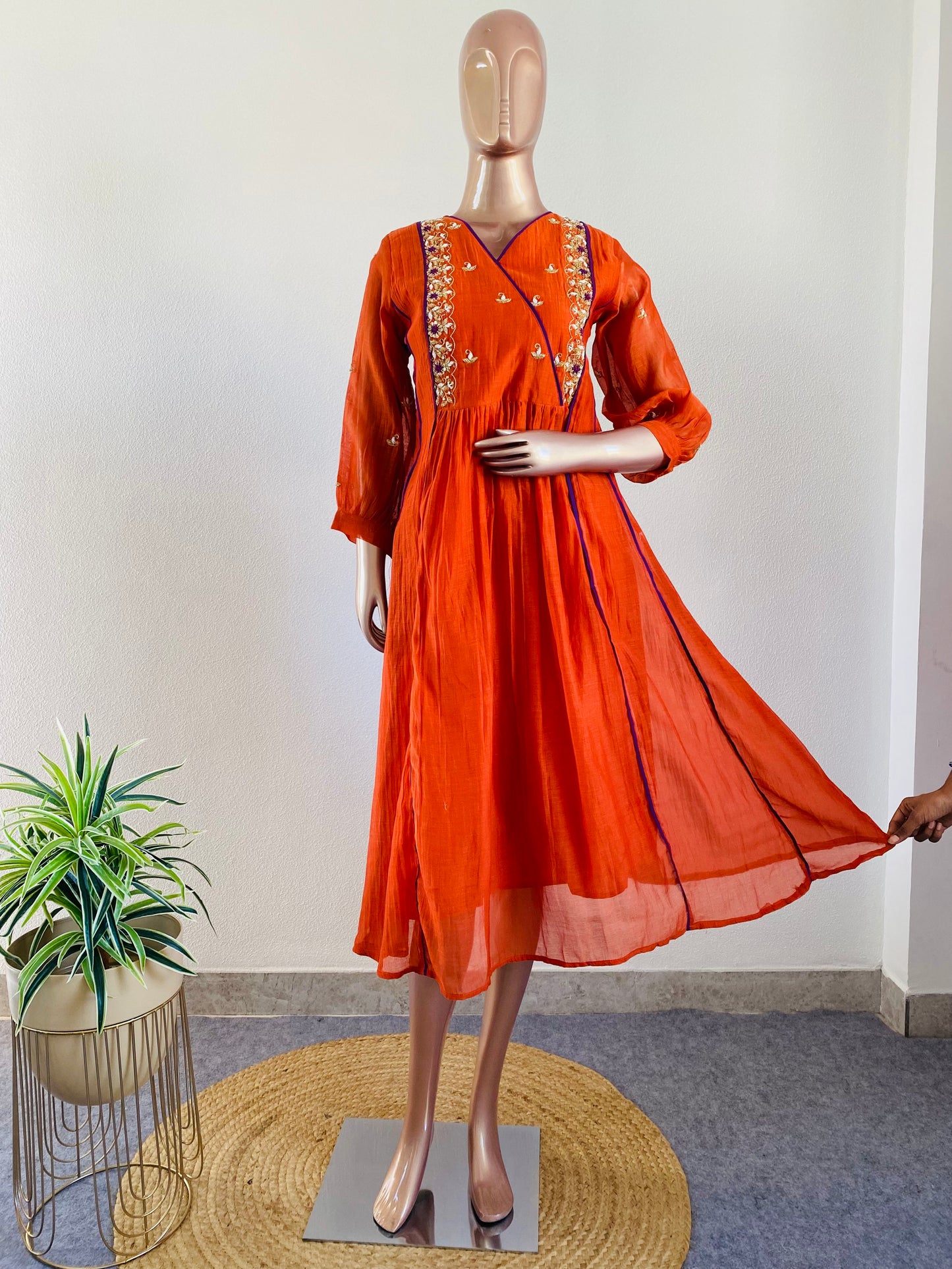 Mul chanderi Kurti with Hand work