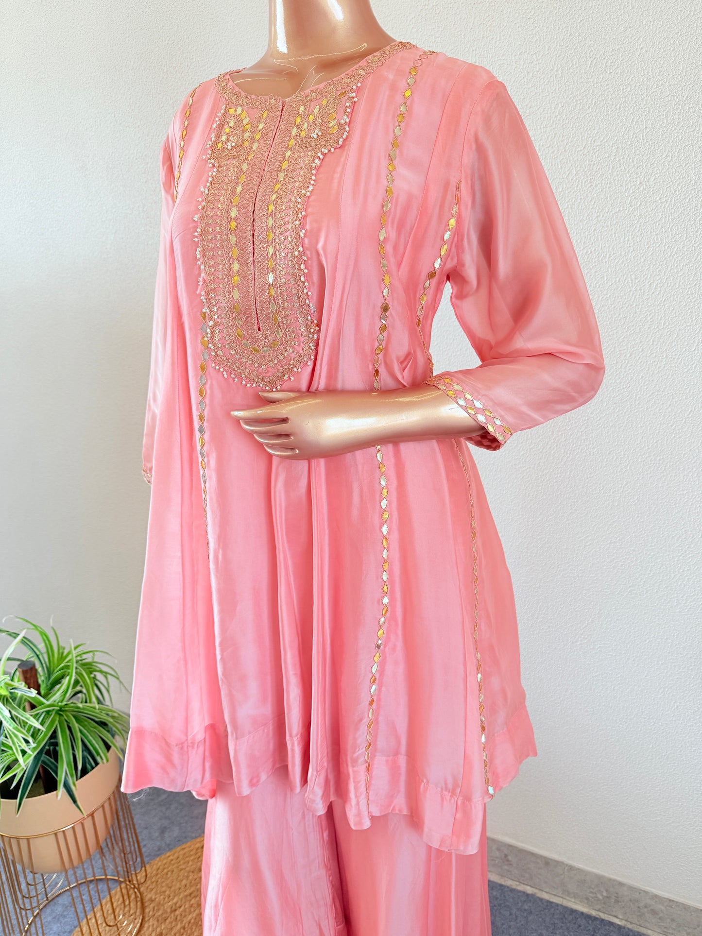 HO Silk Peplum and Skirt Set with Gota Work
