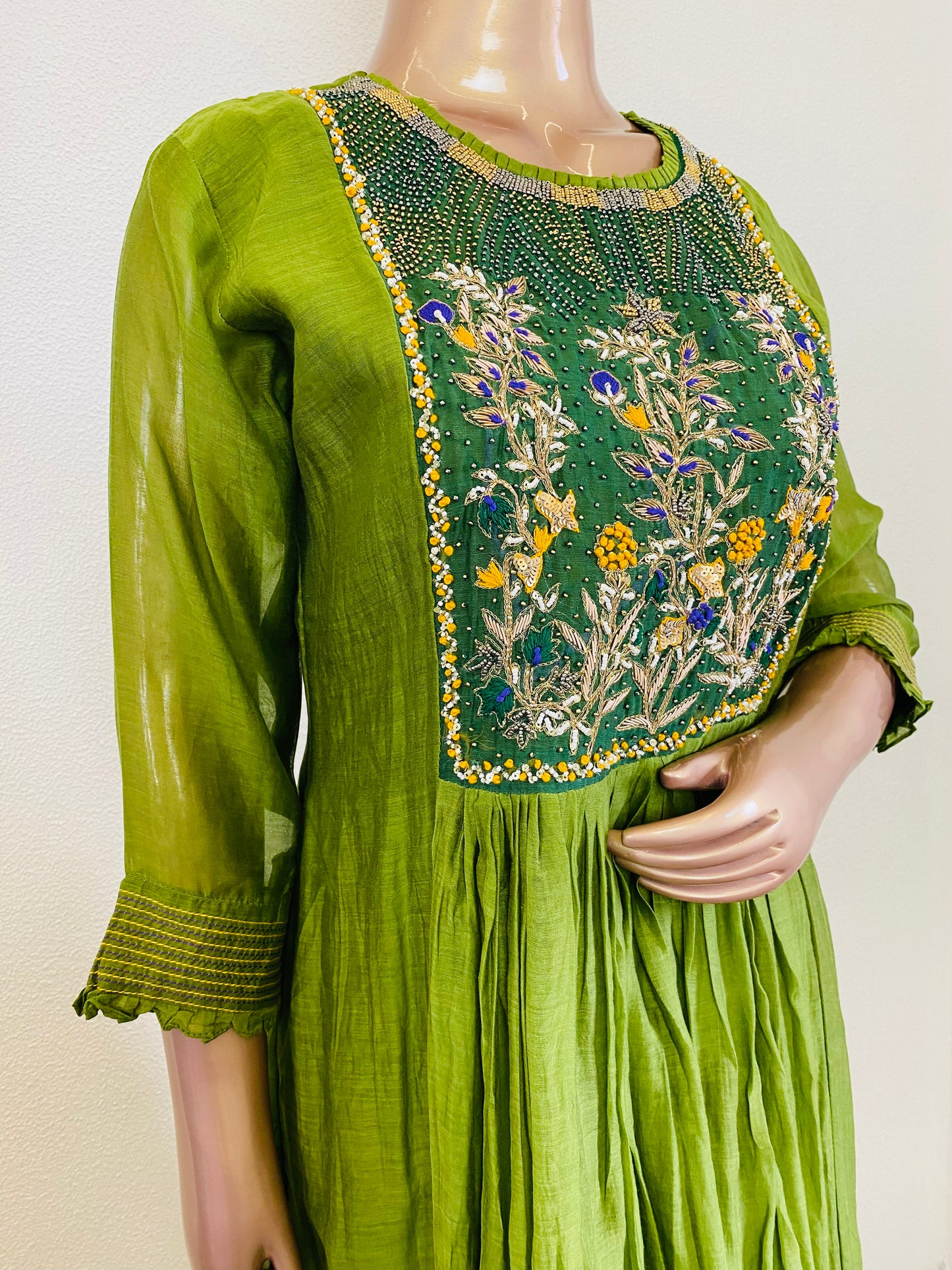 Pure Mul Chanderi Suit with Embroidered Yoke & Shaded Dupatta