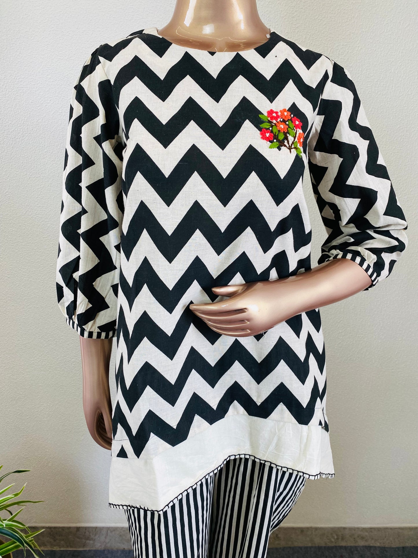 Zig-zag & Stripe Print Cotton Flex Coord Set