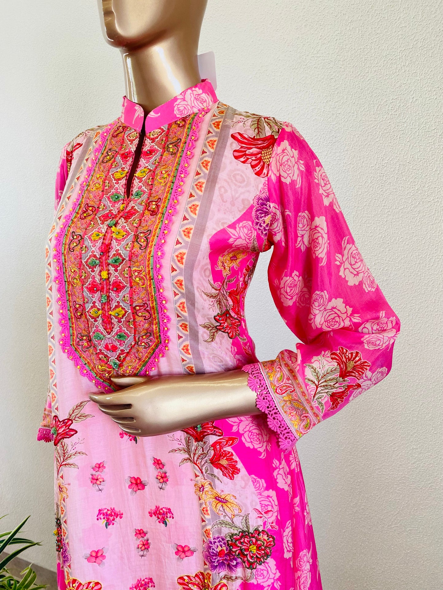 Printed Soft Muslin A-line Suit- Pink