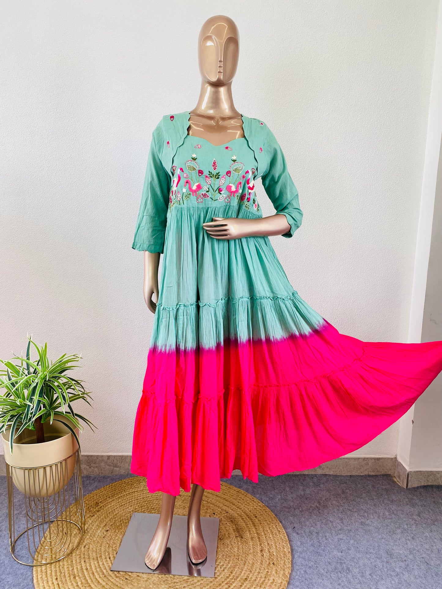 Shaded Mul Cotton Hand Embroidered Tunic