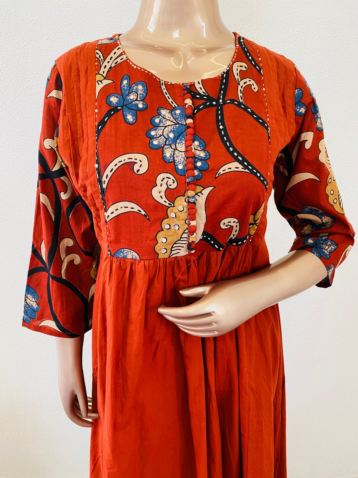 Cotton Frock Style Suit Set with Kalamkari Print Details
