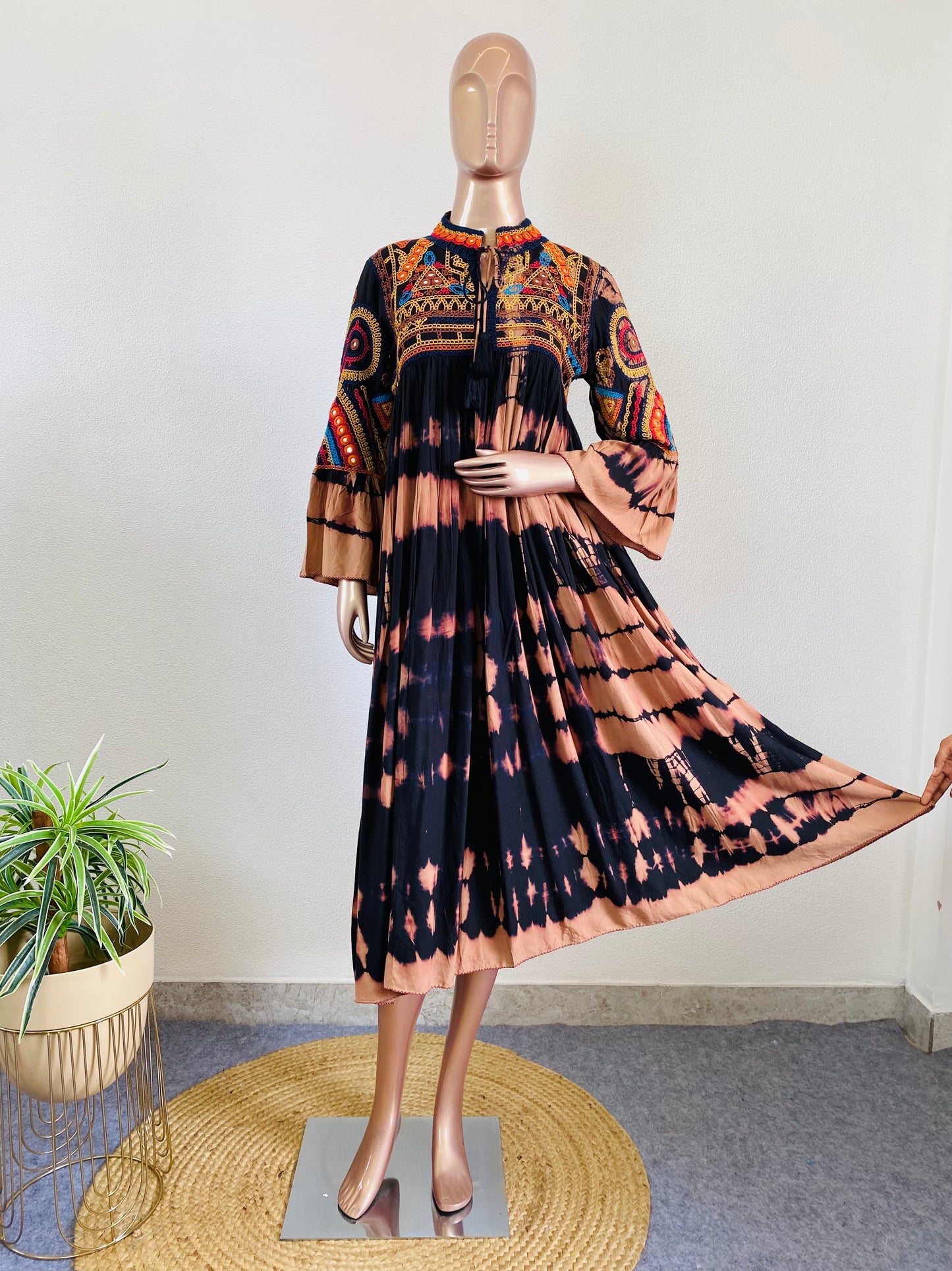 Kutchi Embroidered Shibori Dyed Rayon Tunic