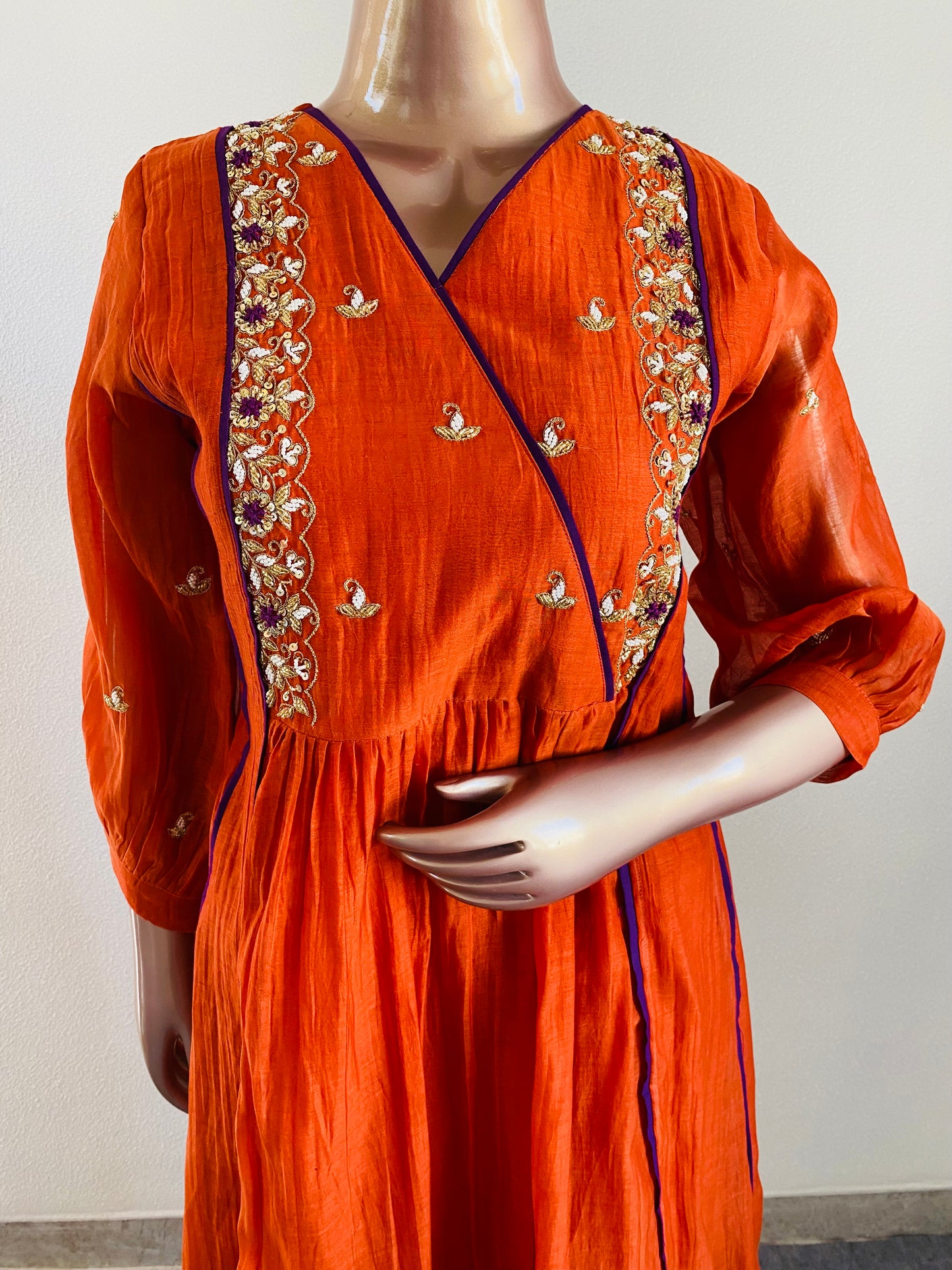 Mul chanderi Kurti with Hand work