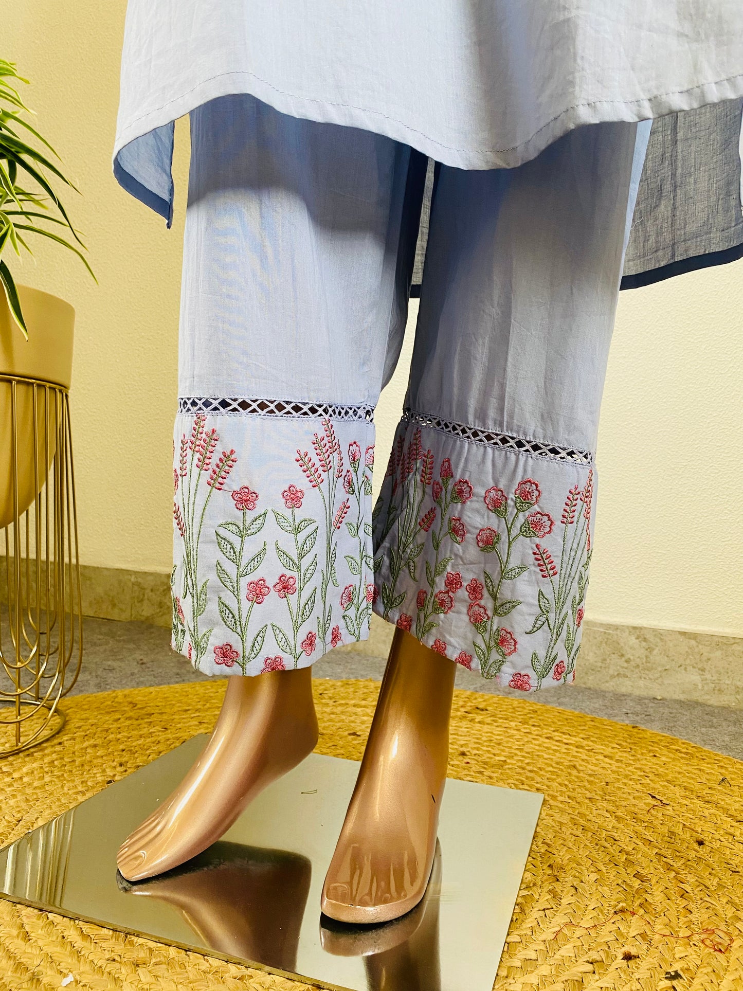 Embroidered Cotton Kurta Pant Set