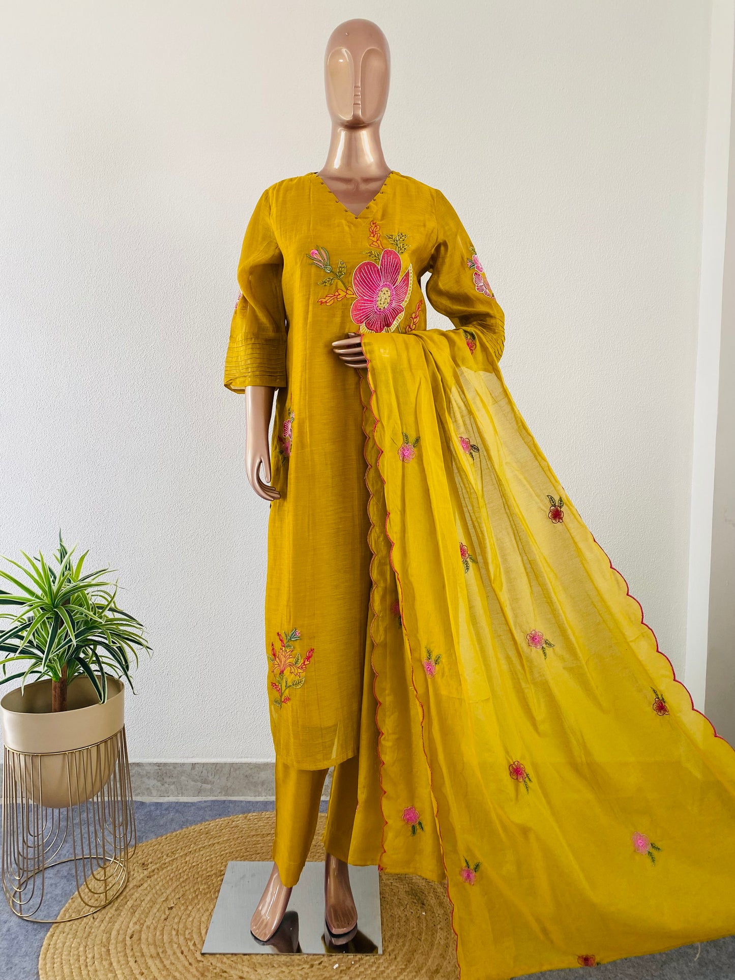 Embroidered Mul Chanderi Suit Set