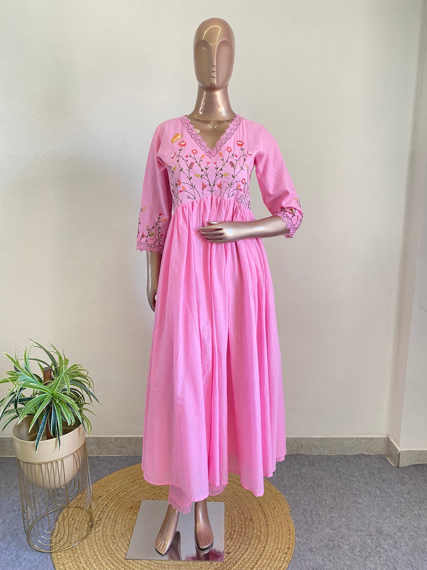 Embroidered frock suit with hand painted dupatta
