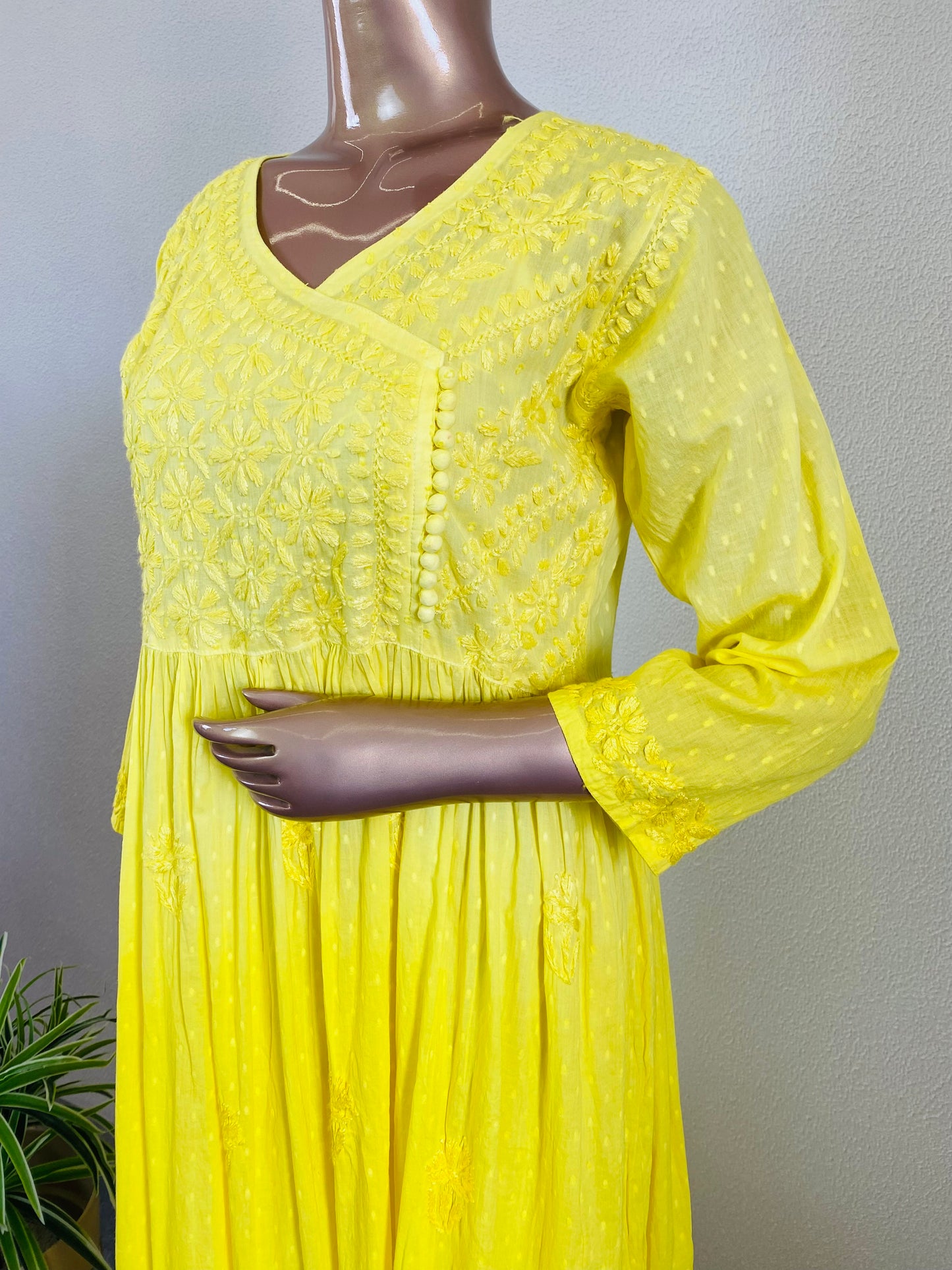 Dobby Cotton Chikankari Tunic - Yellow