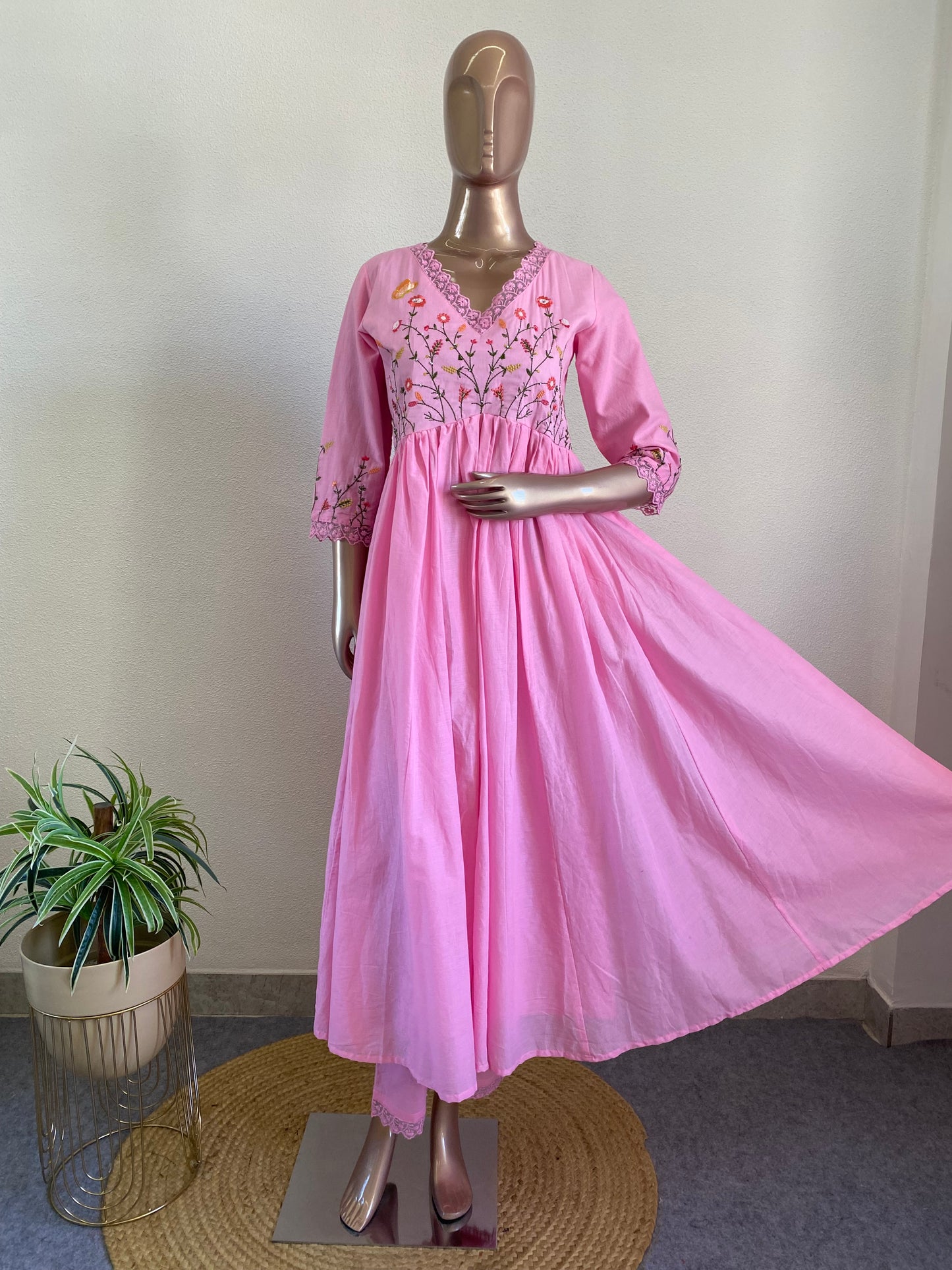 Embroidered frock suit with hand painted dupatta
