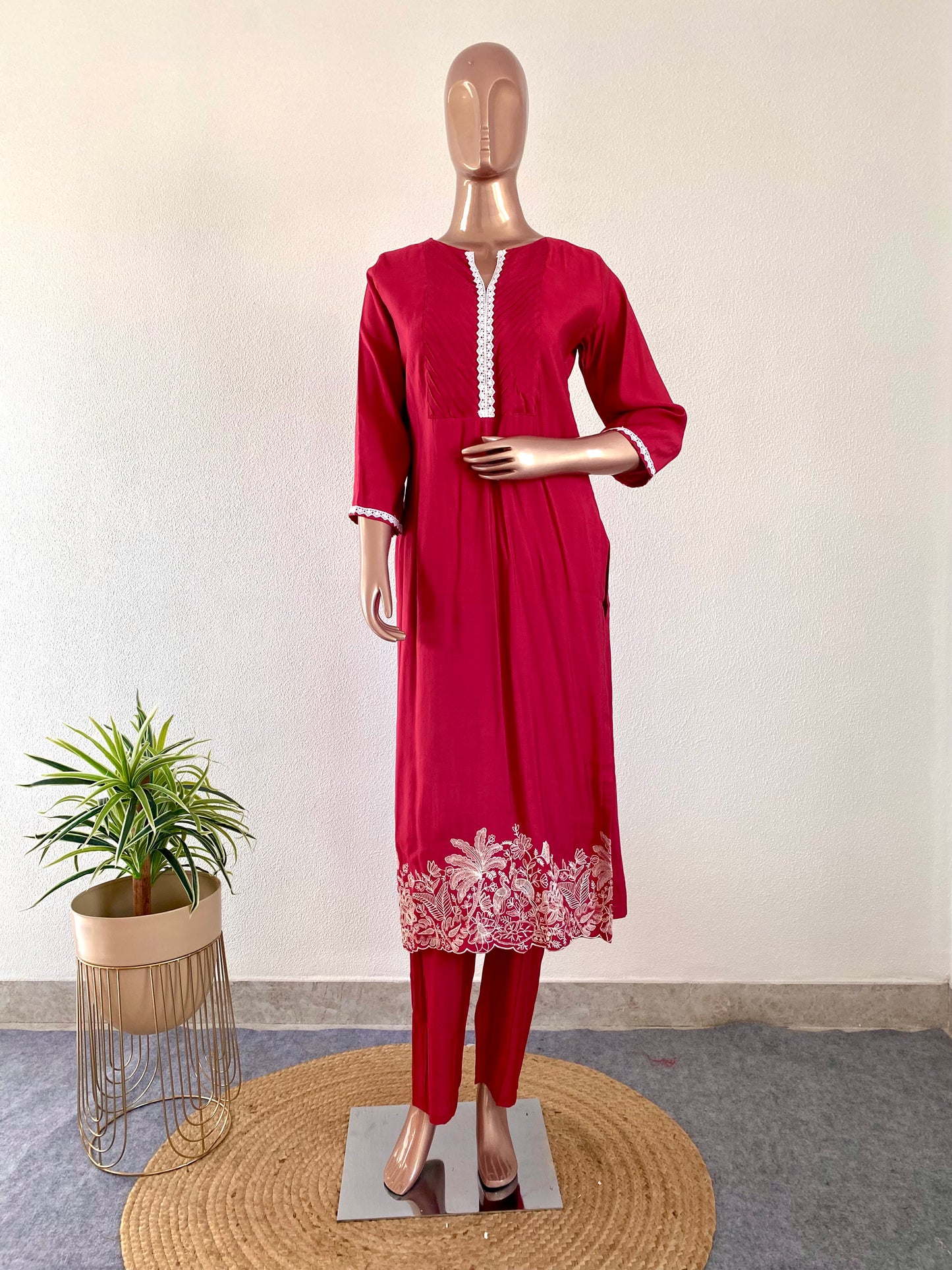 Roman Silk Suit with Organza Dupatta and Aari work