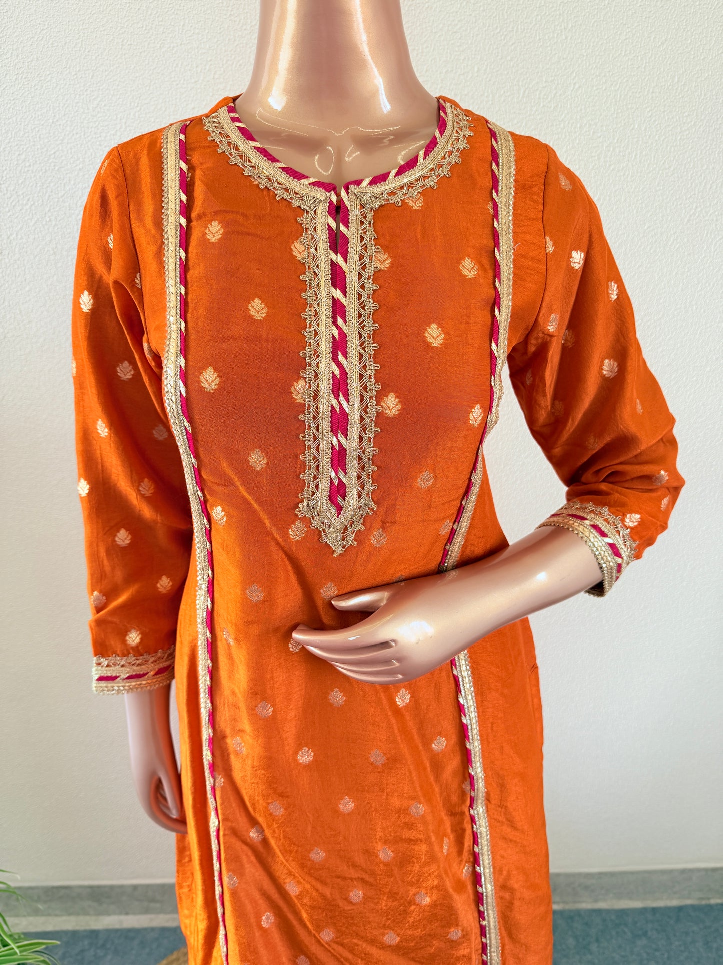 Silk kurta with crush cotton Palazzo & organza dupatta