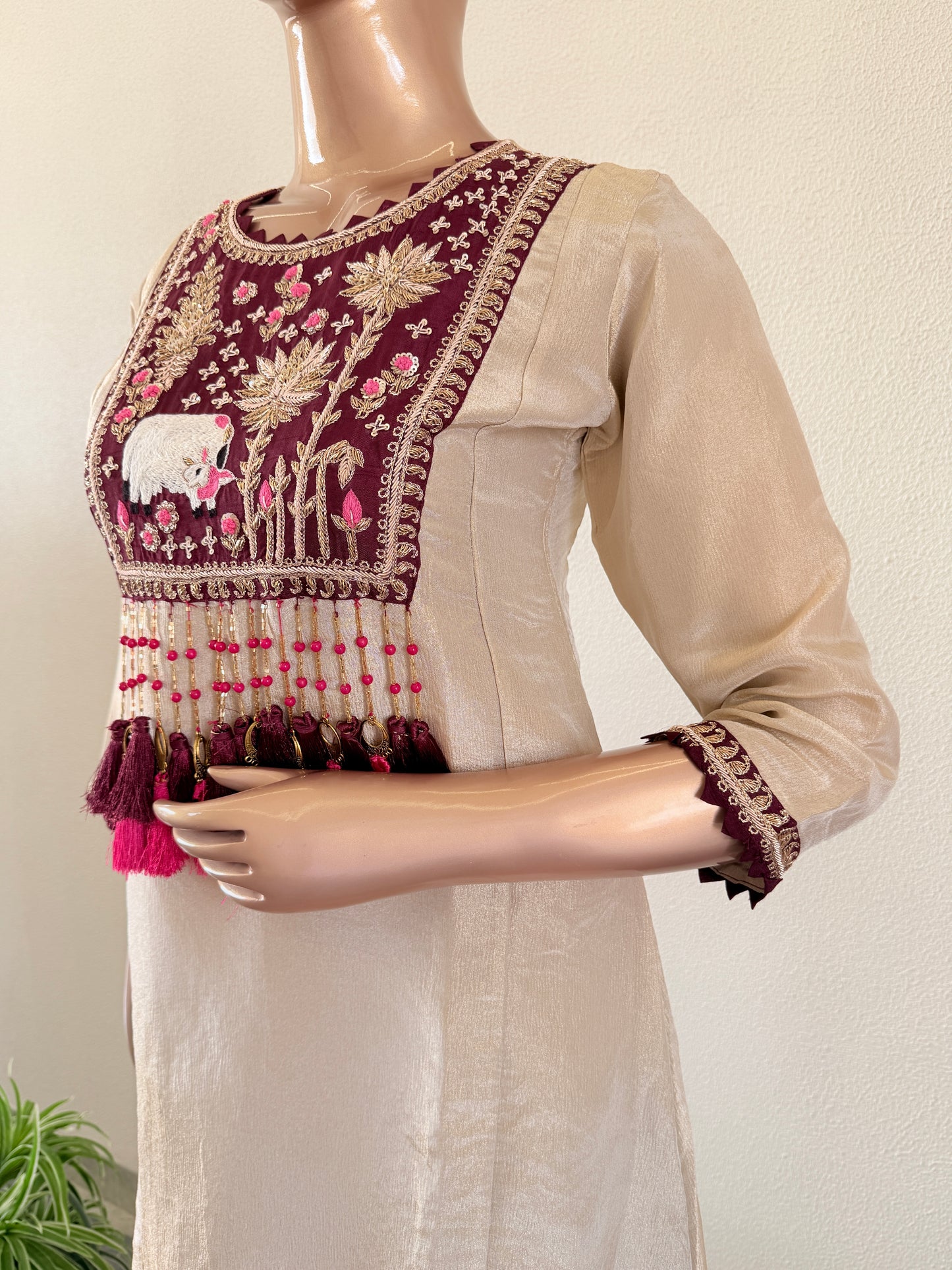 Pichwai Embroidered Tissue Suit with Long Tassels