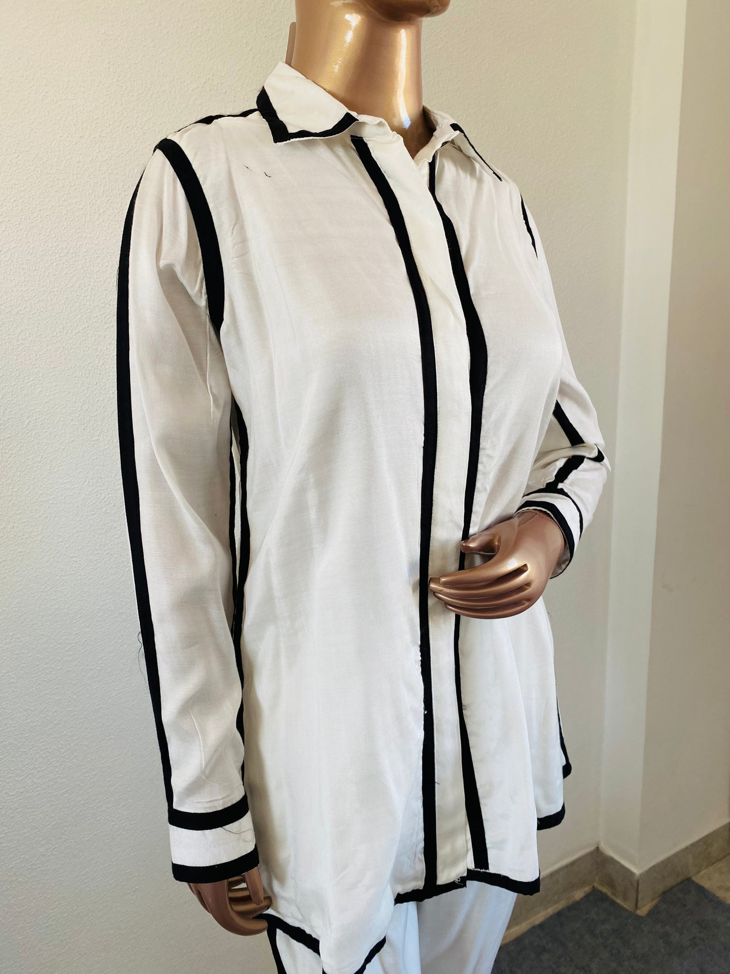 Pure Muslin Coord Set with Black Stripes